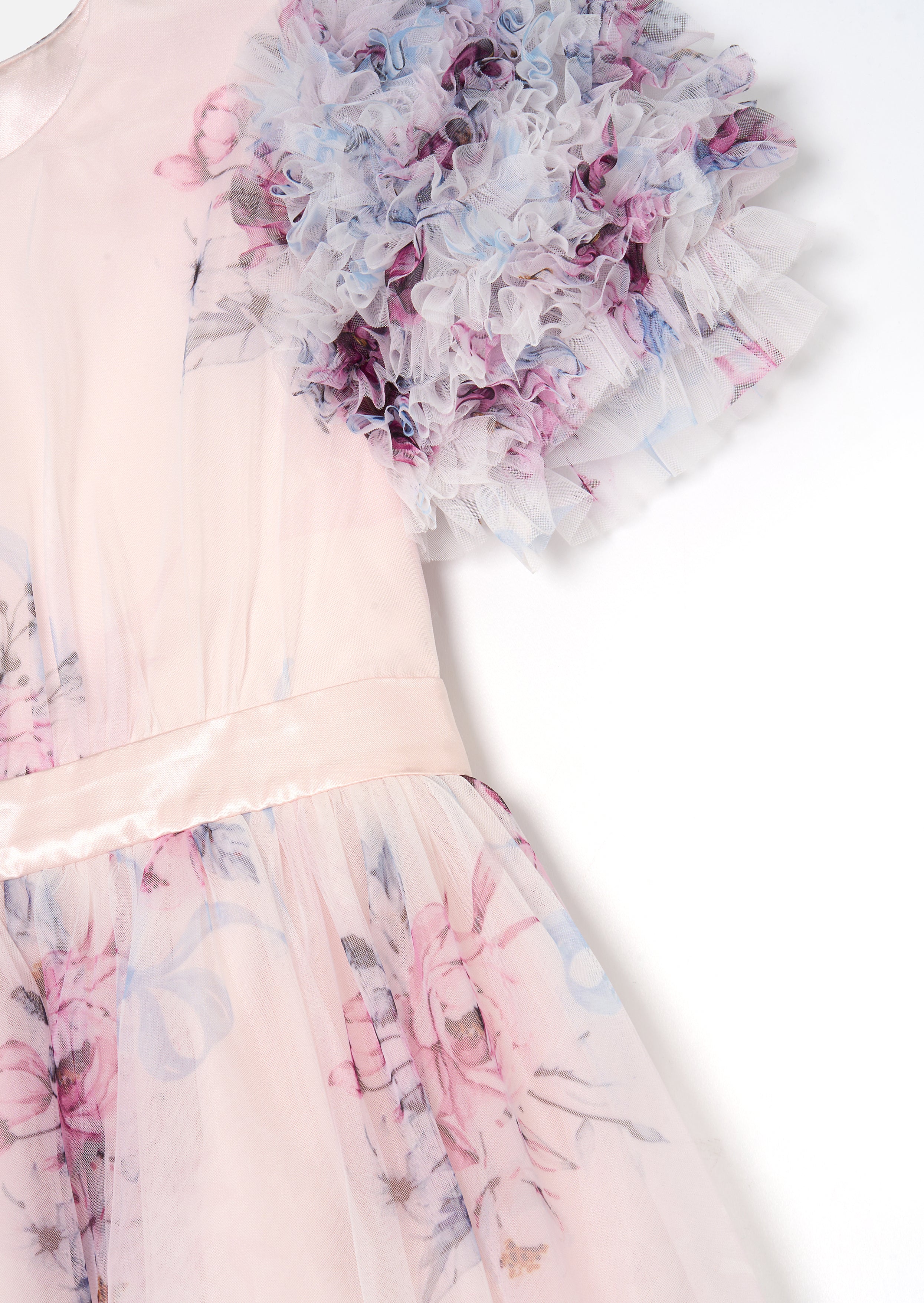 Florence Blush Ruffle Sleeve Mesh Dress