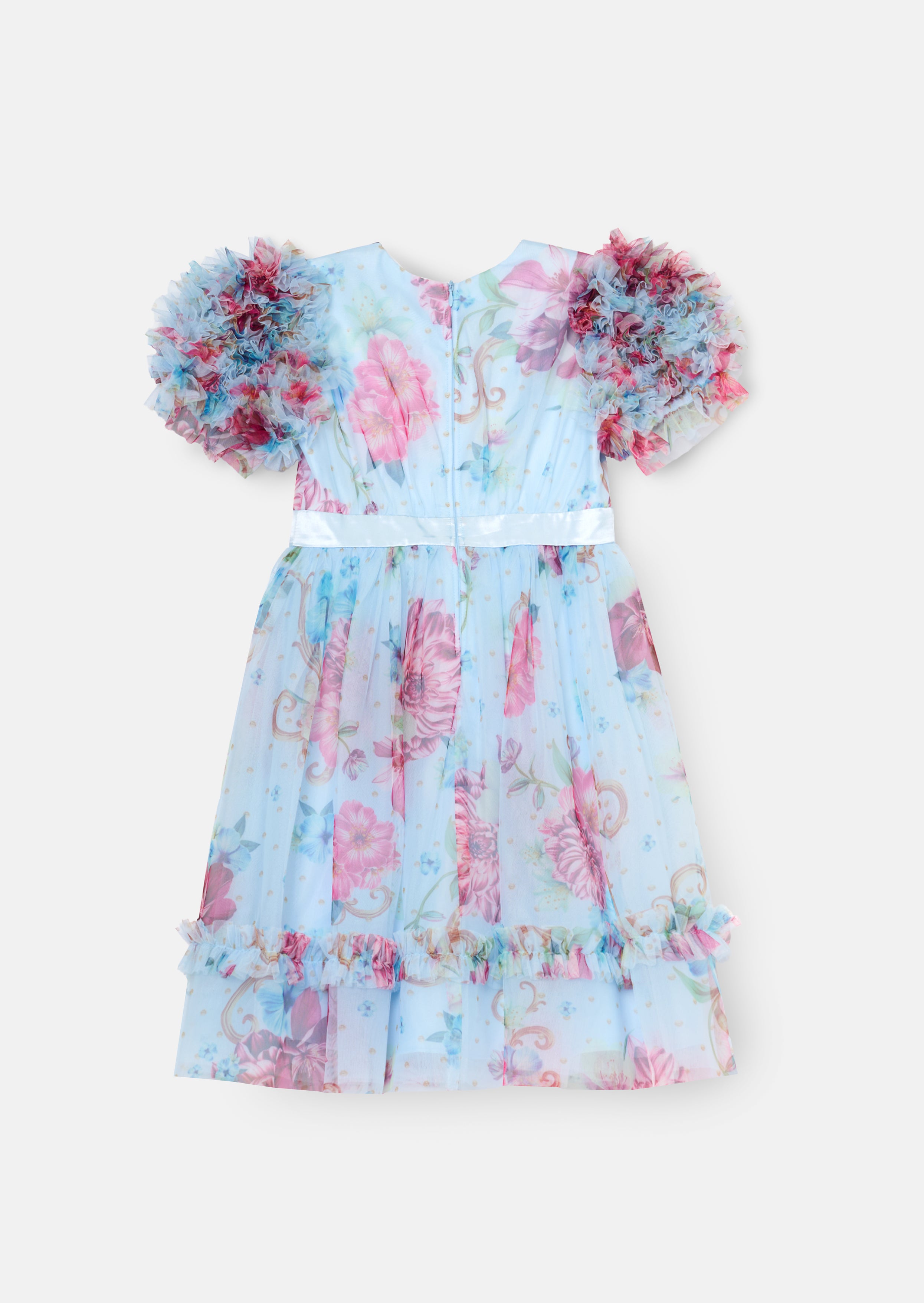 Florence Blue Ruffle Sleeve Mesh Dress