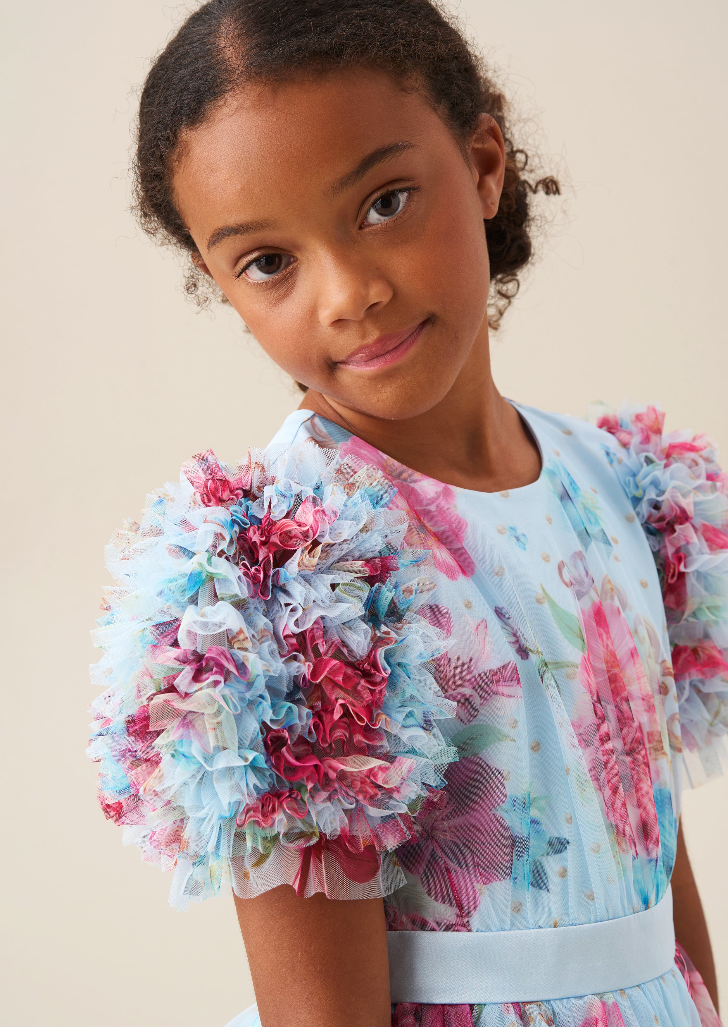 Florence Blue Ruffle Sleeve Mesh Dress