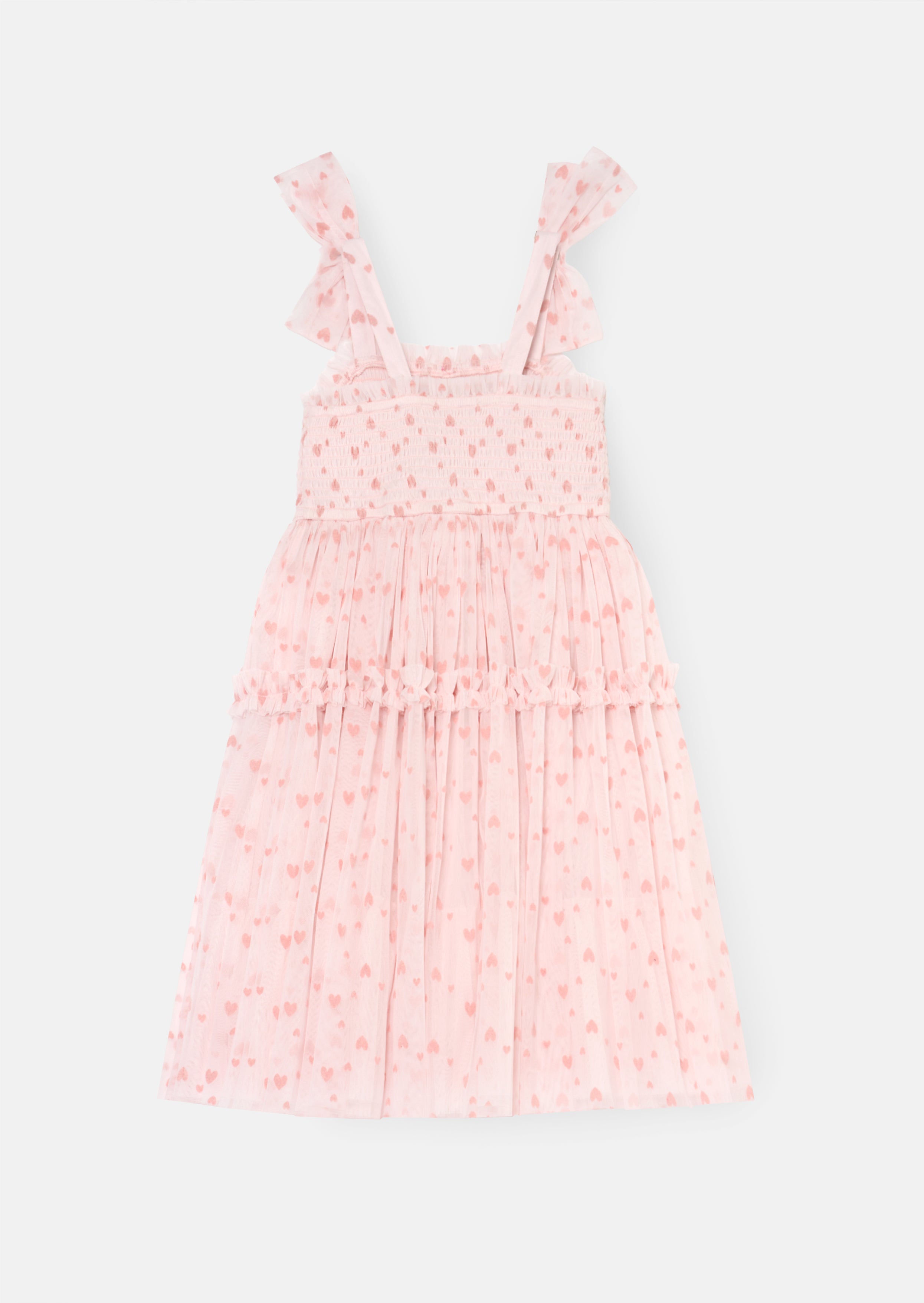 Vivi Heart Flock Tie Shoulder Mesh Dress