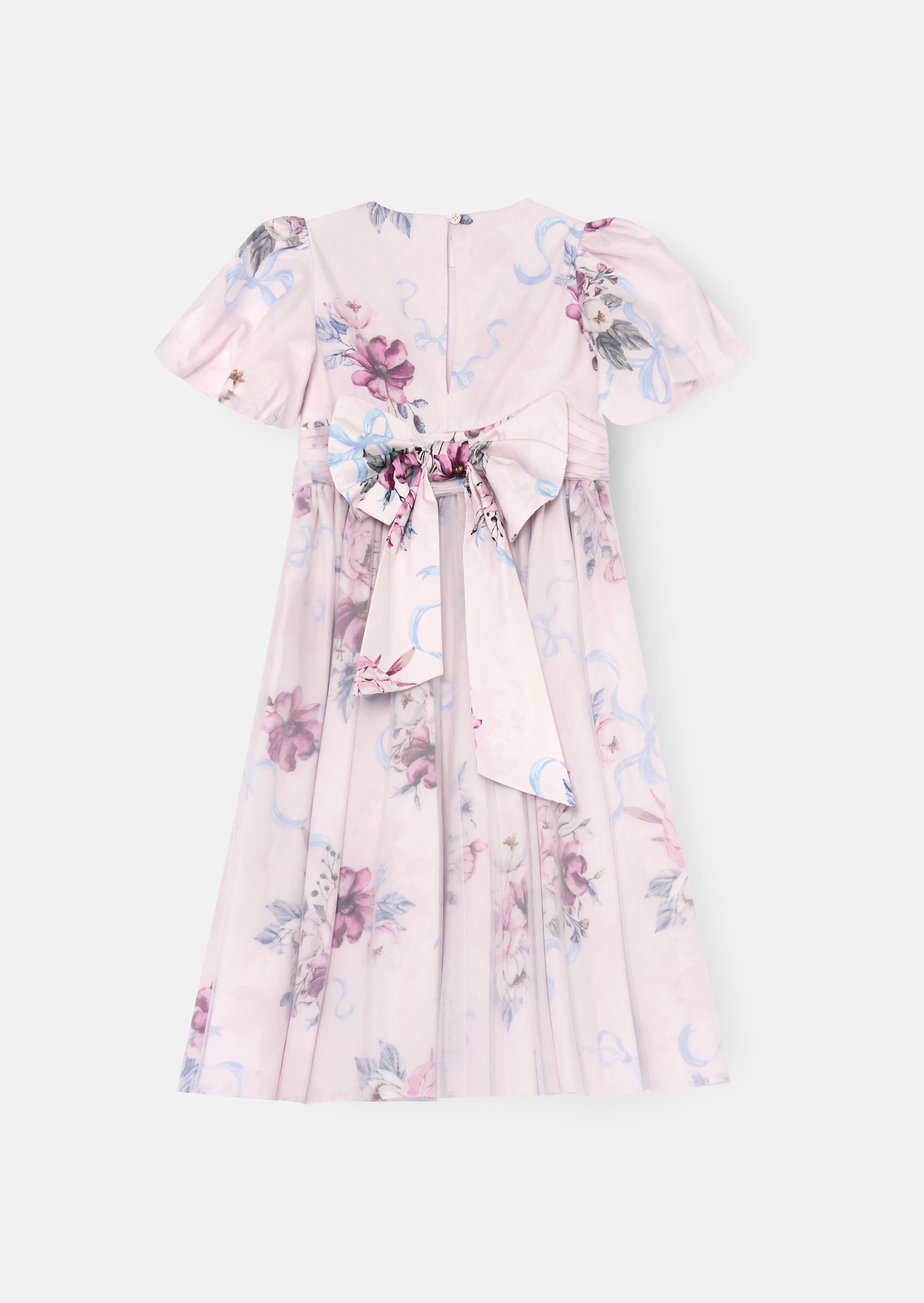 Vestito con stampa floreale e sovrapposizione in tulle rosa