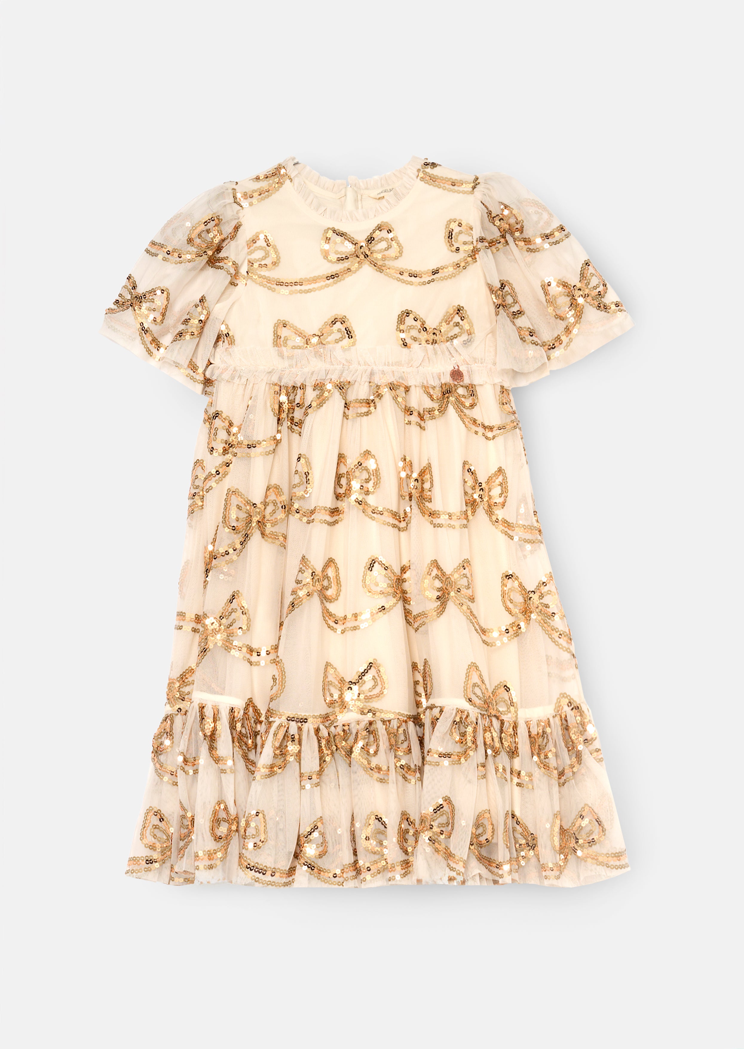Vestido con lazo de lentejuelas color champán Delta
