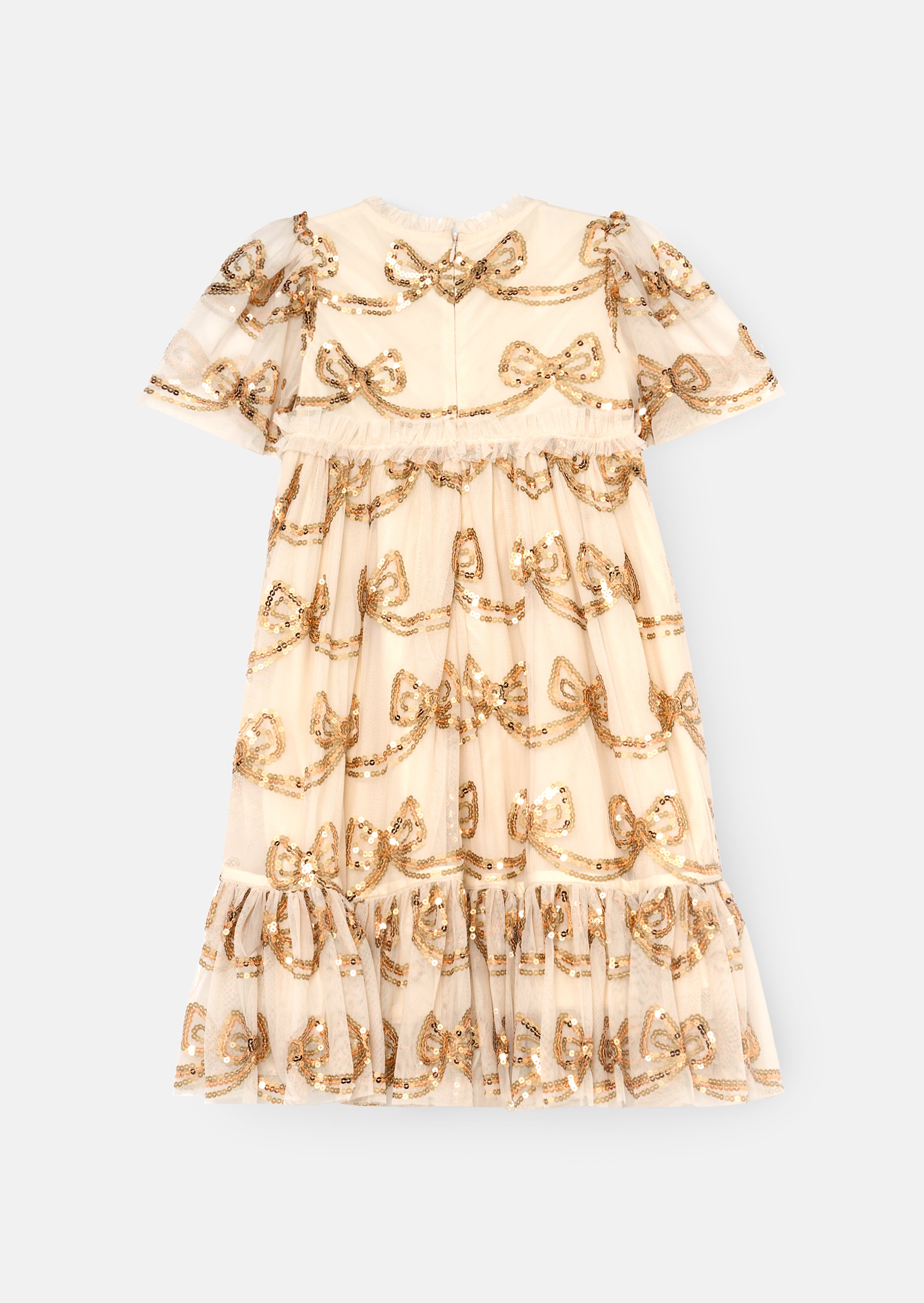 Vestido con lazo de lentejuelas color champán Delta