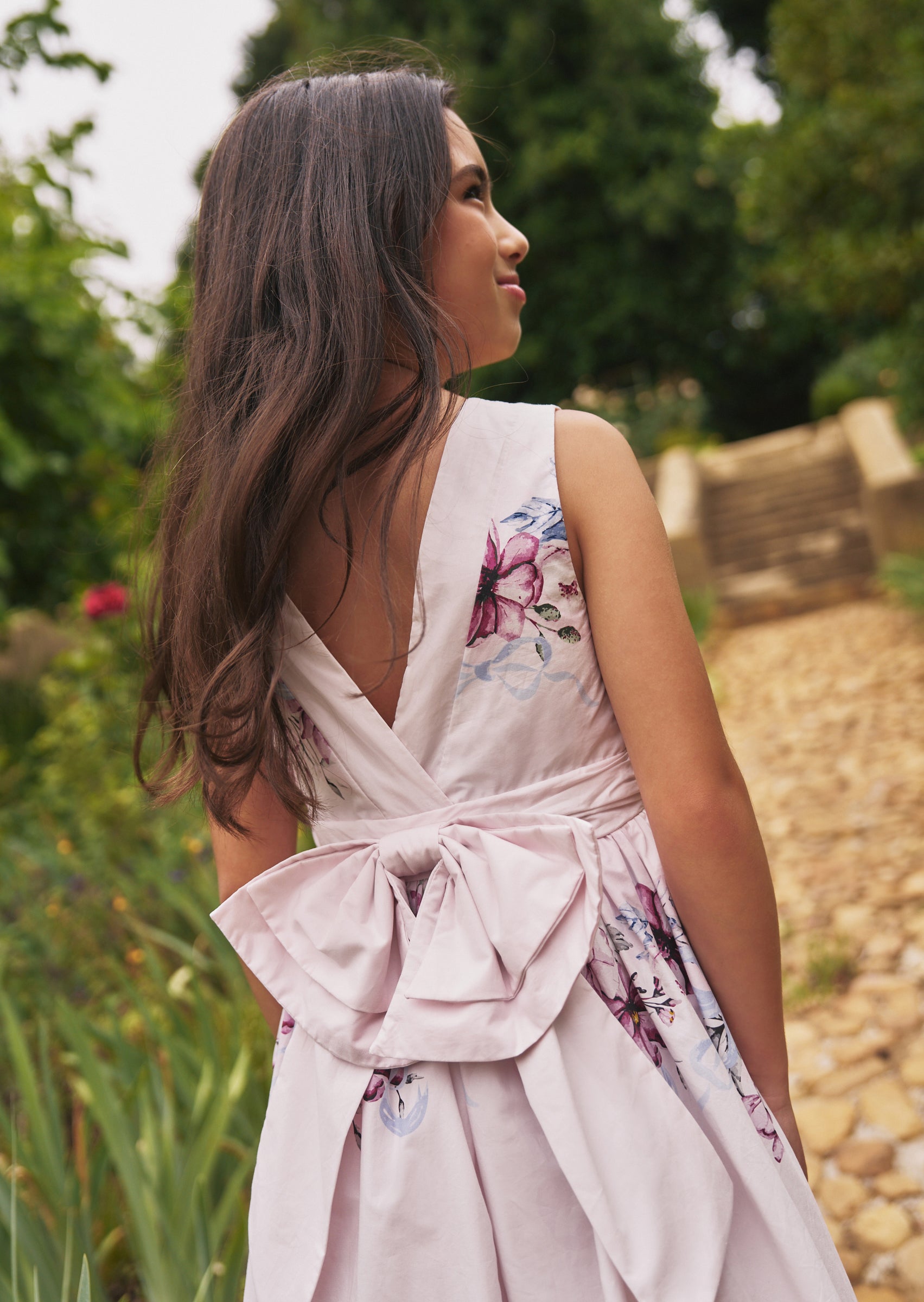 Elisa Blush Print Bow Back Dress