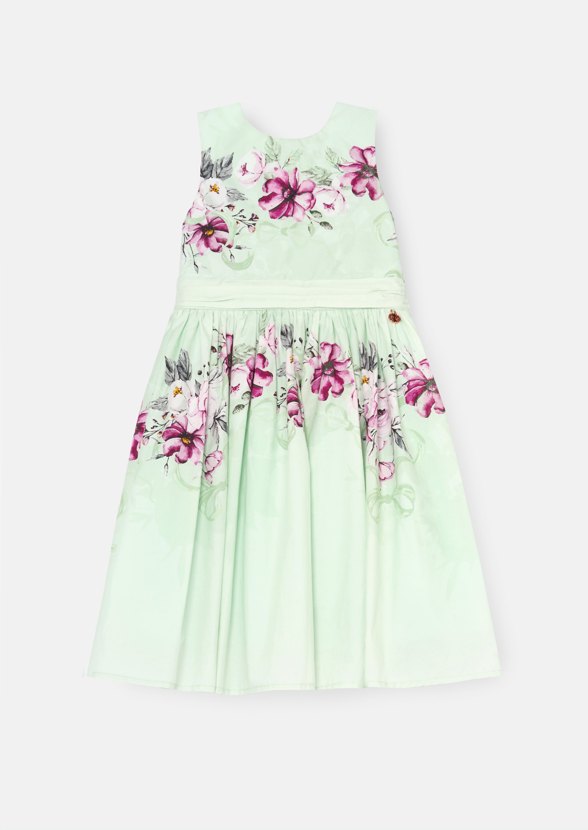 فستان إليسا بطبعة النعناع مع فيونكة خلفية