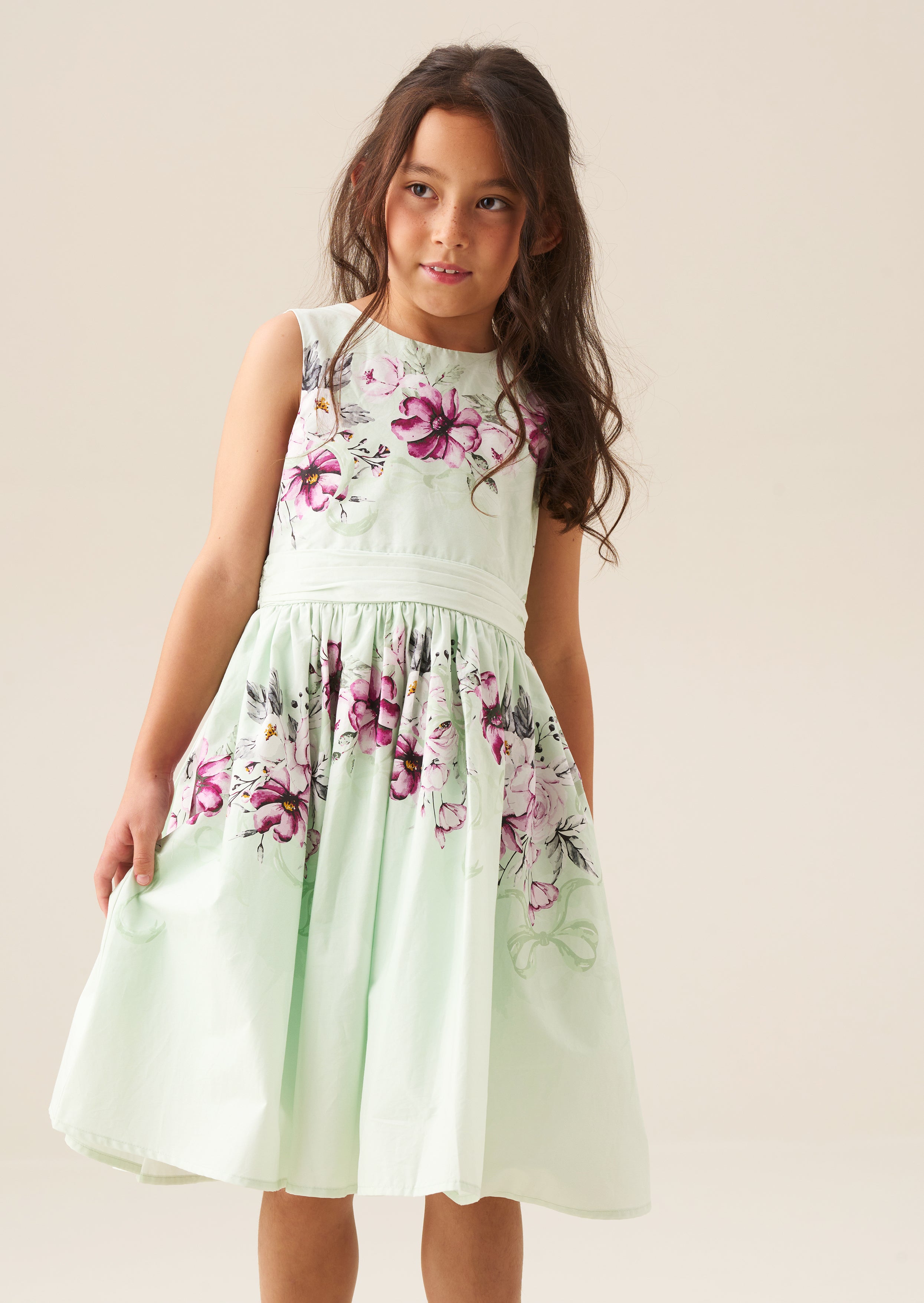 فستان إليسا بطبعة النعناع مع فيونكة خلفية