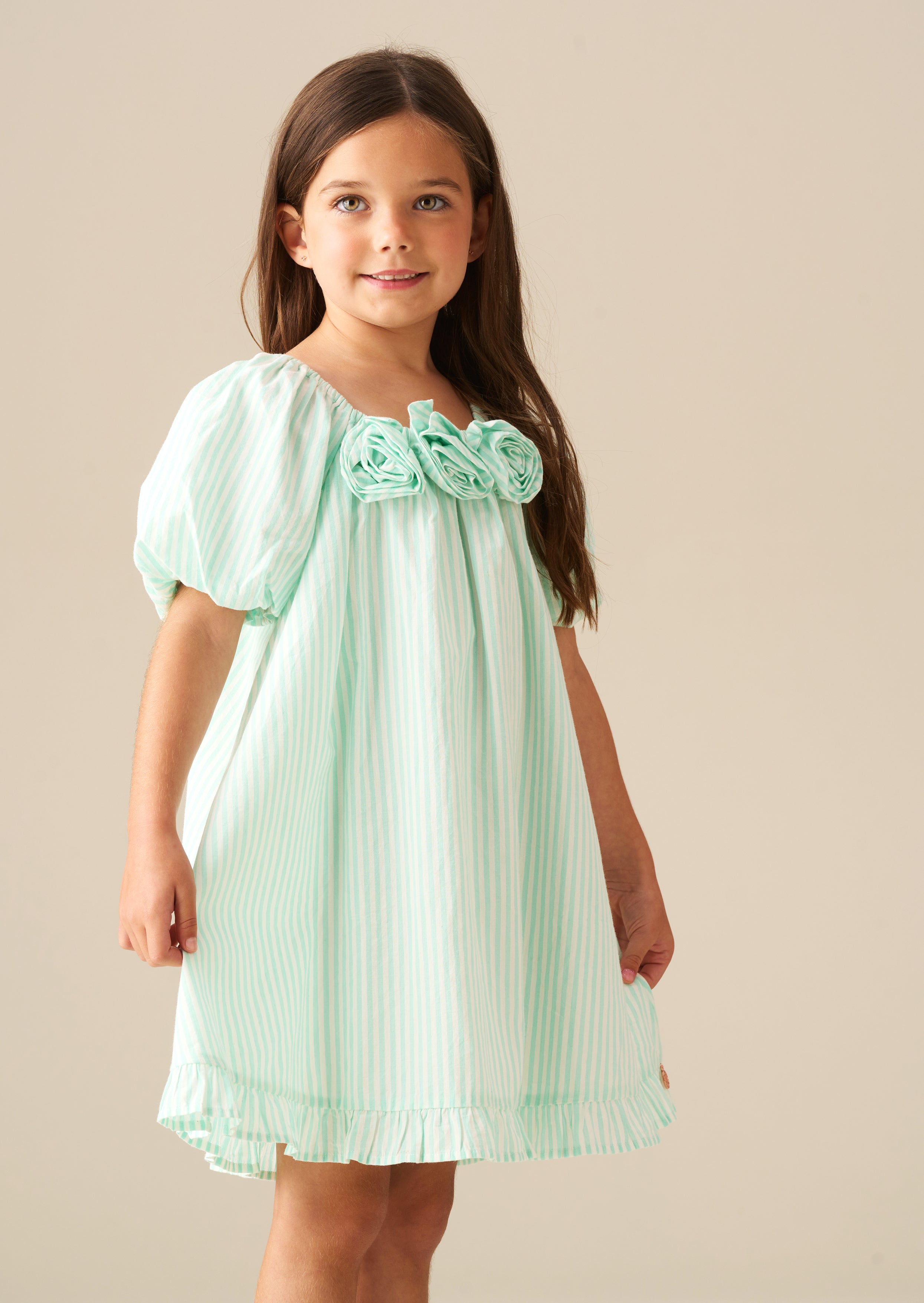 Coletta Corsage Stripe Swing Dress