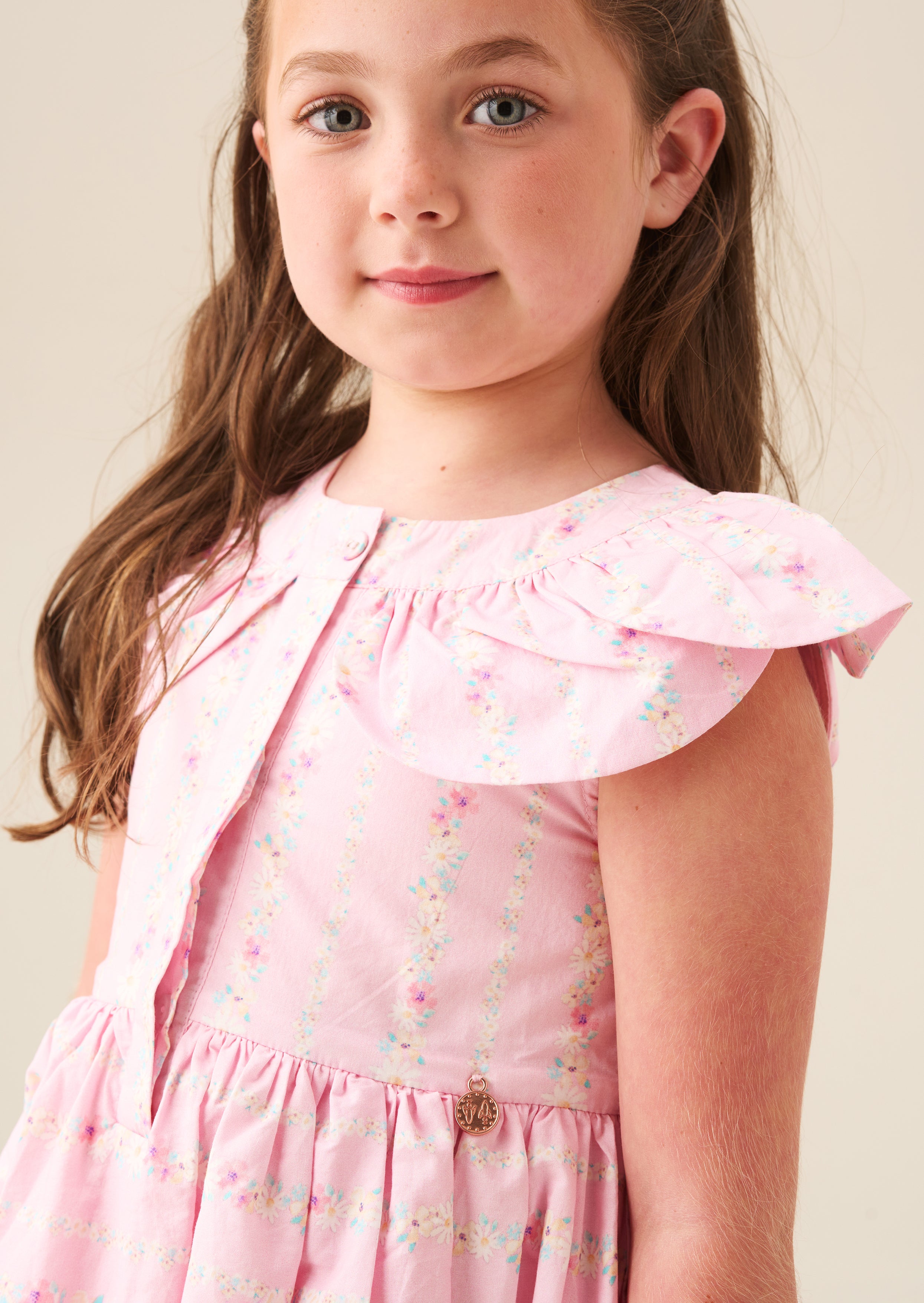 Ellery Floral Stripe Petal Collar Dress