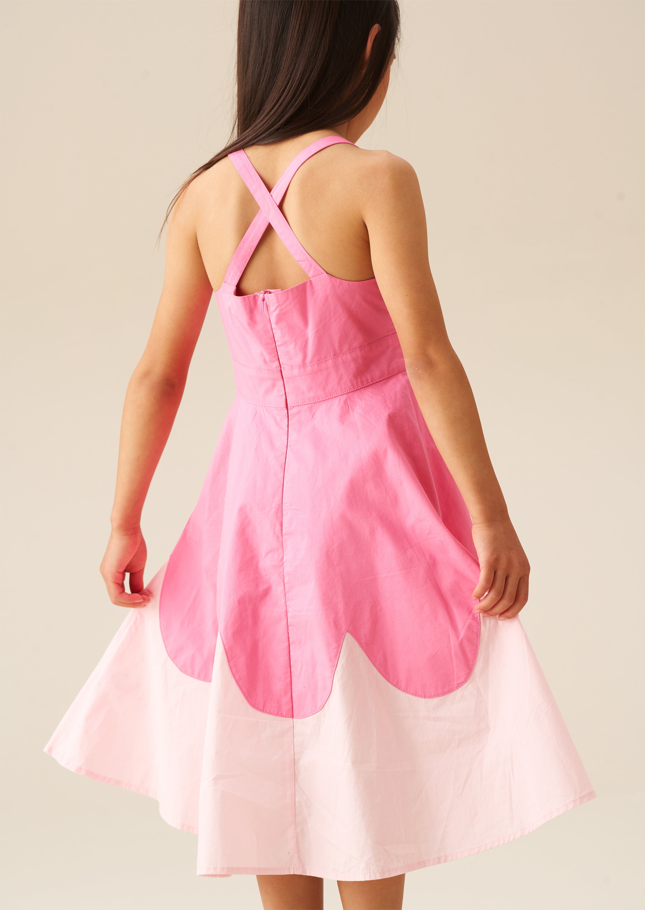 Allegra Pink Muschelsaum Schwingkleid