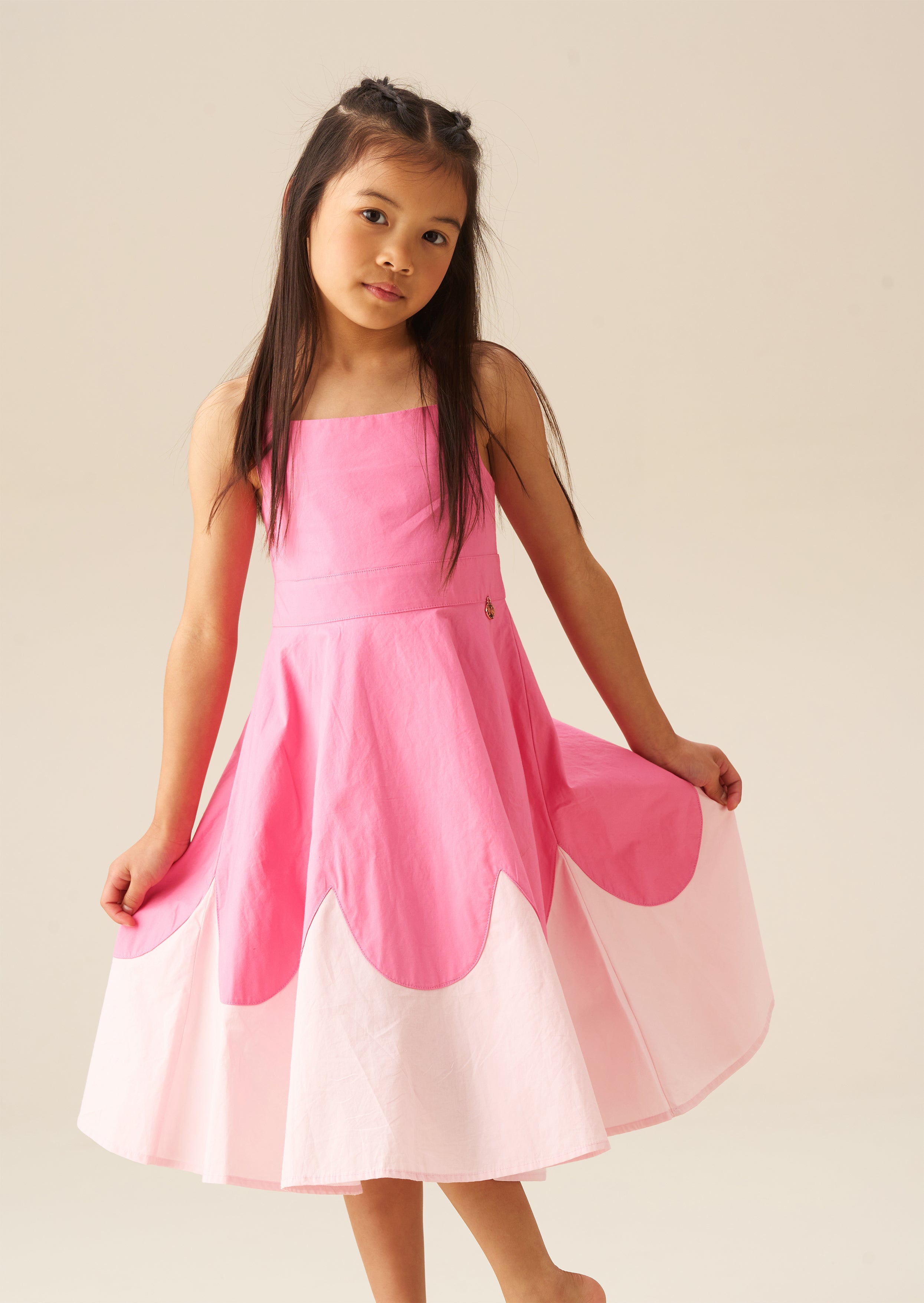 Allegra Pink Muschelsaum Schwingkleid