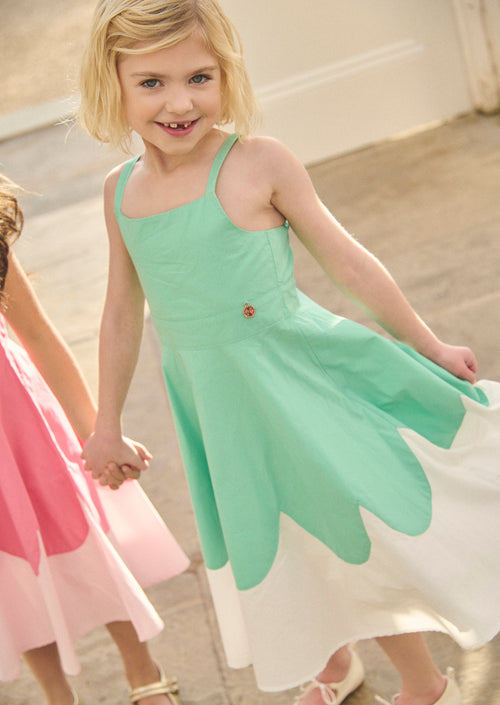 Robe évasée à volants en tissu vert Allegra