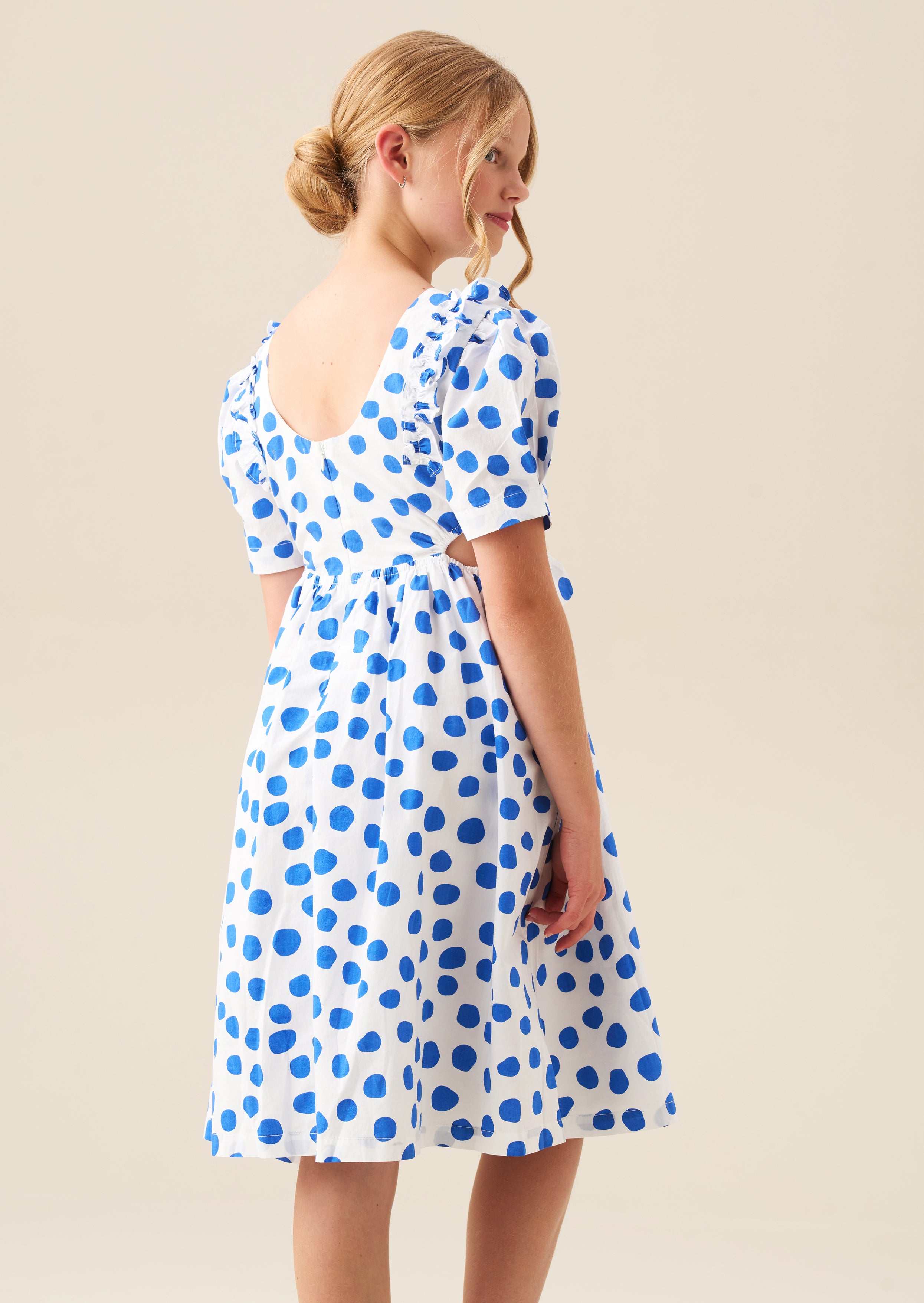 Amara Blue Puff Sleeve Spot Dress