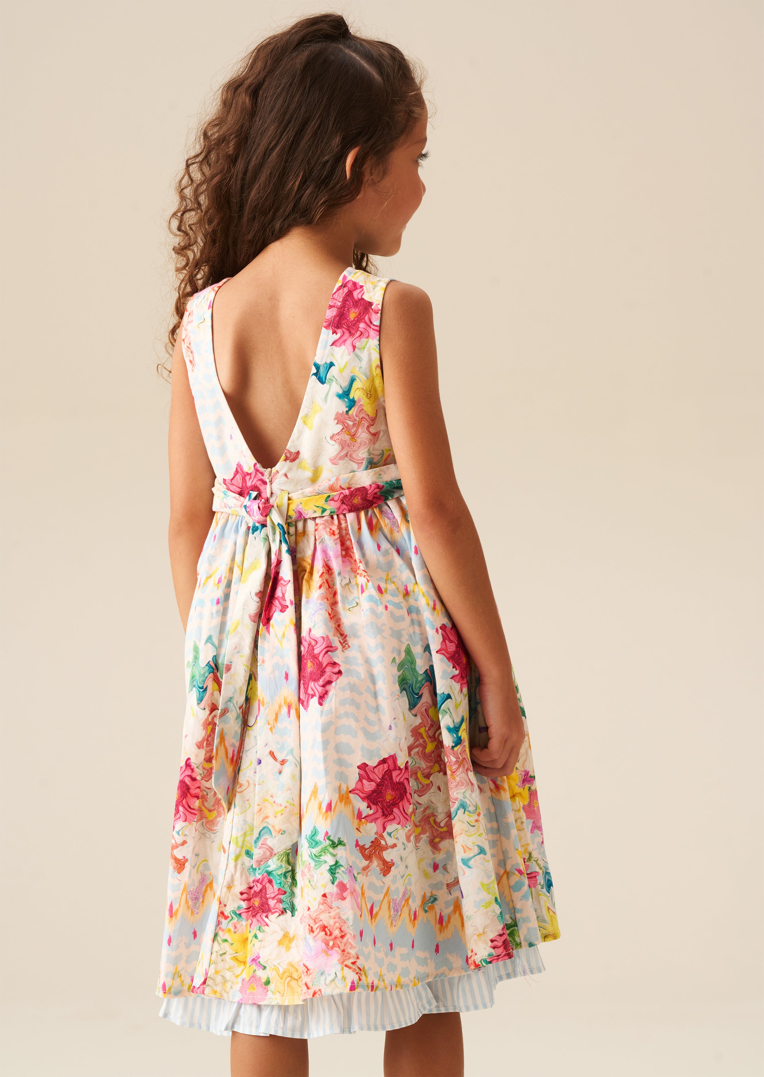 Seren Print Stripe Sash Waist Dress