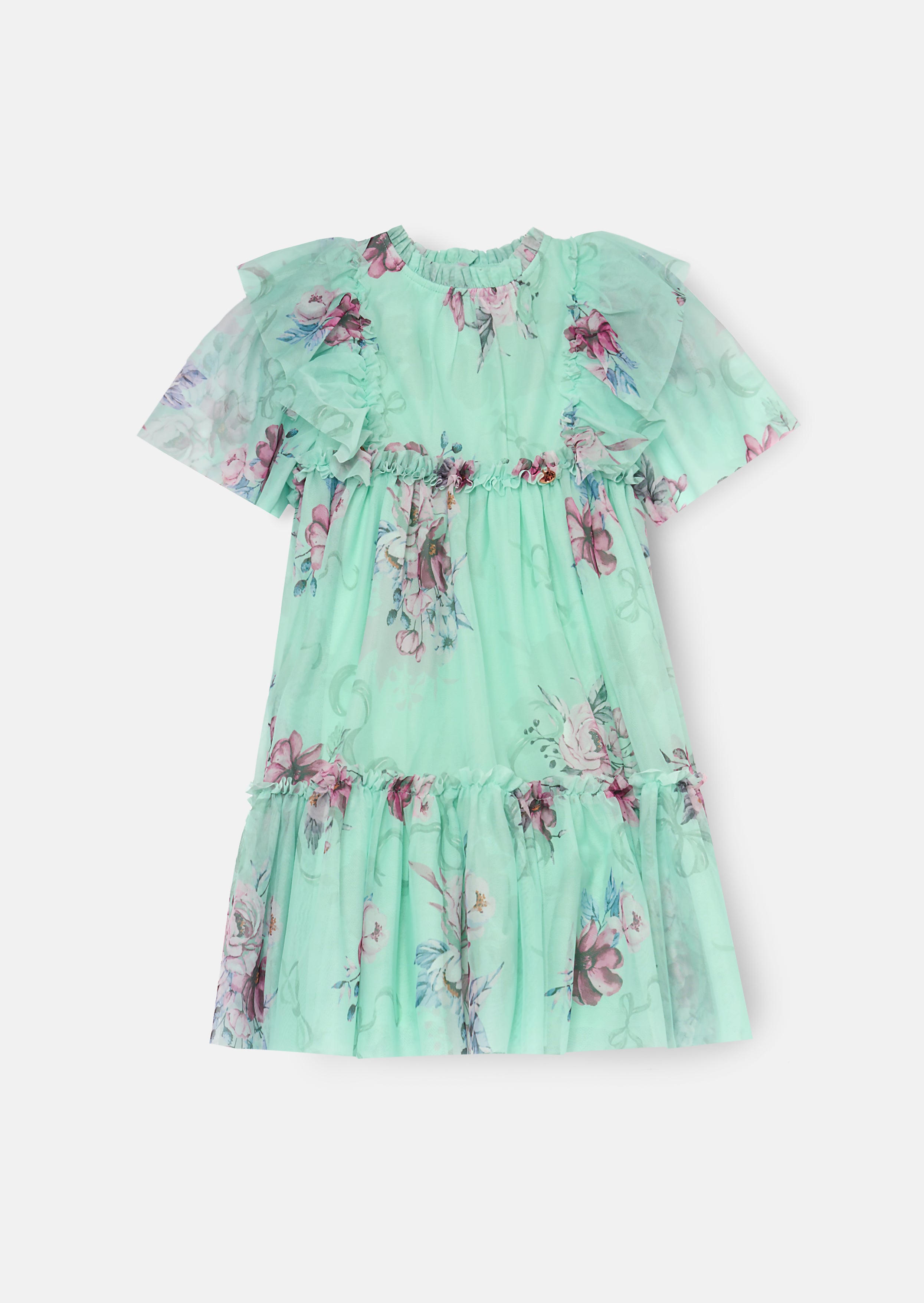 Rosa Mint Floral Mesh Dress