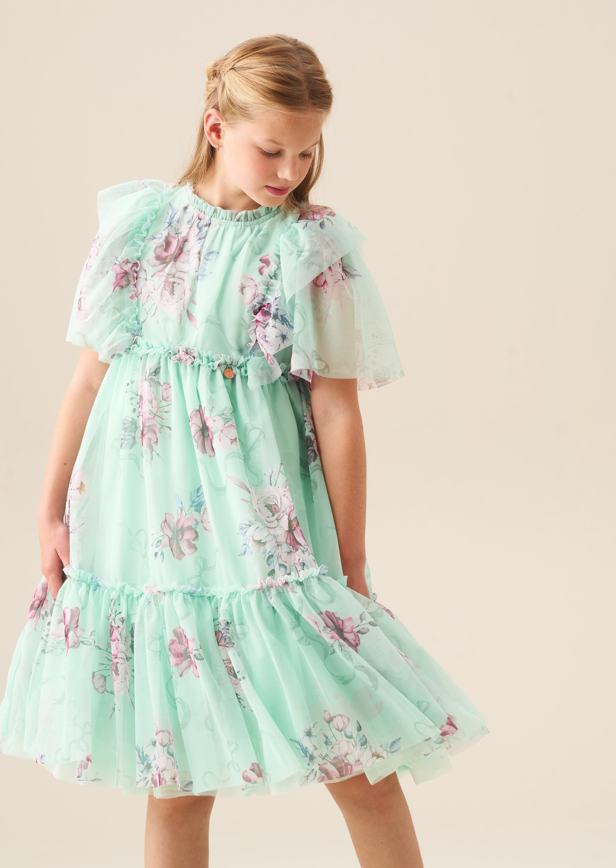 Rosa Mint Floral Mesh Dress