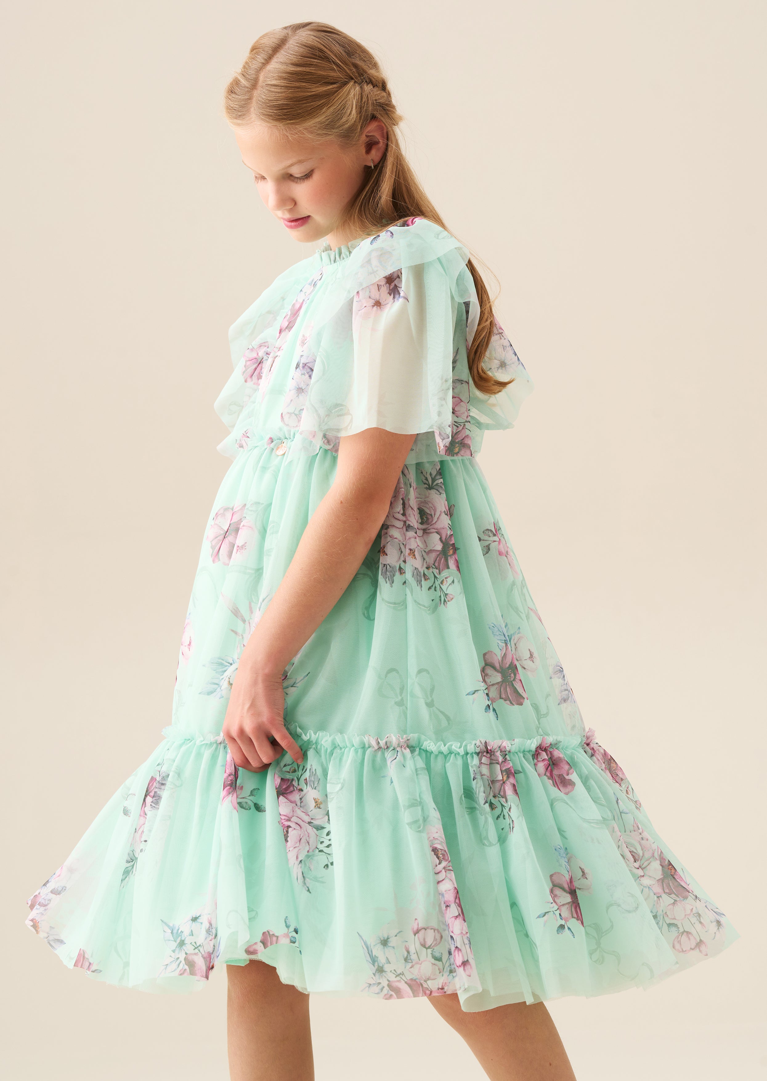 Rosa Mint Floral Mesh Dress