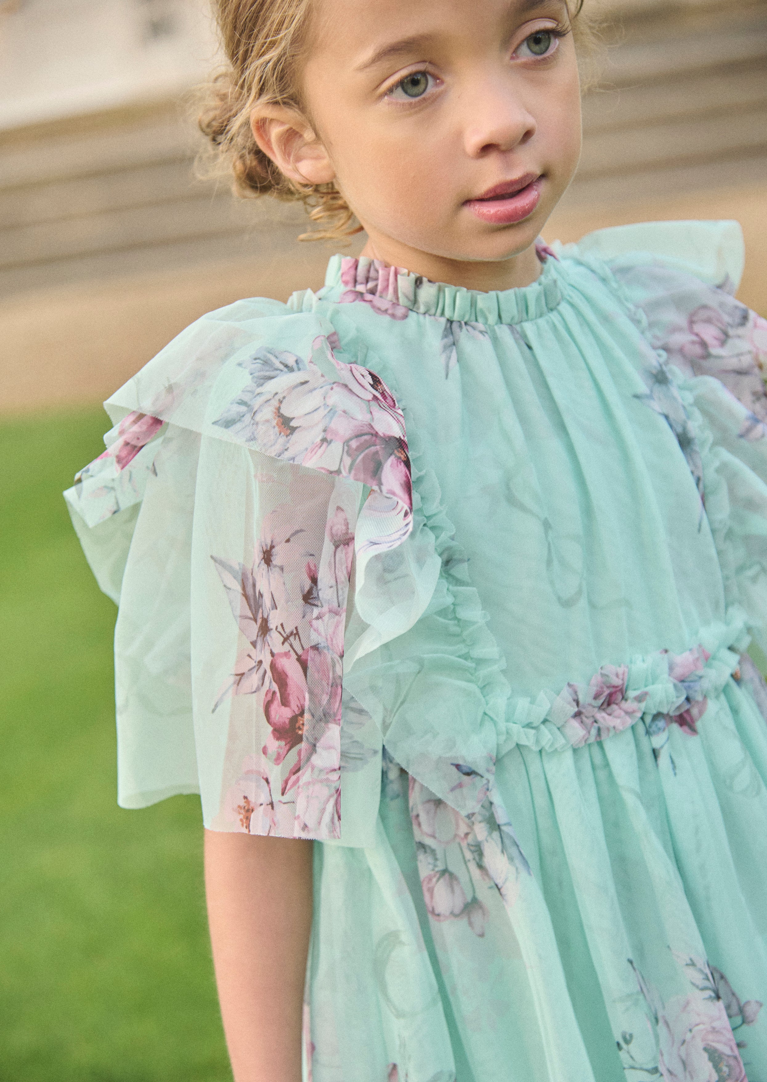 Rosa Mint Floral Mesh Dress