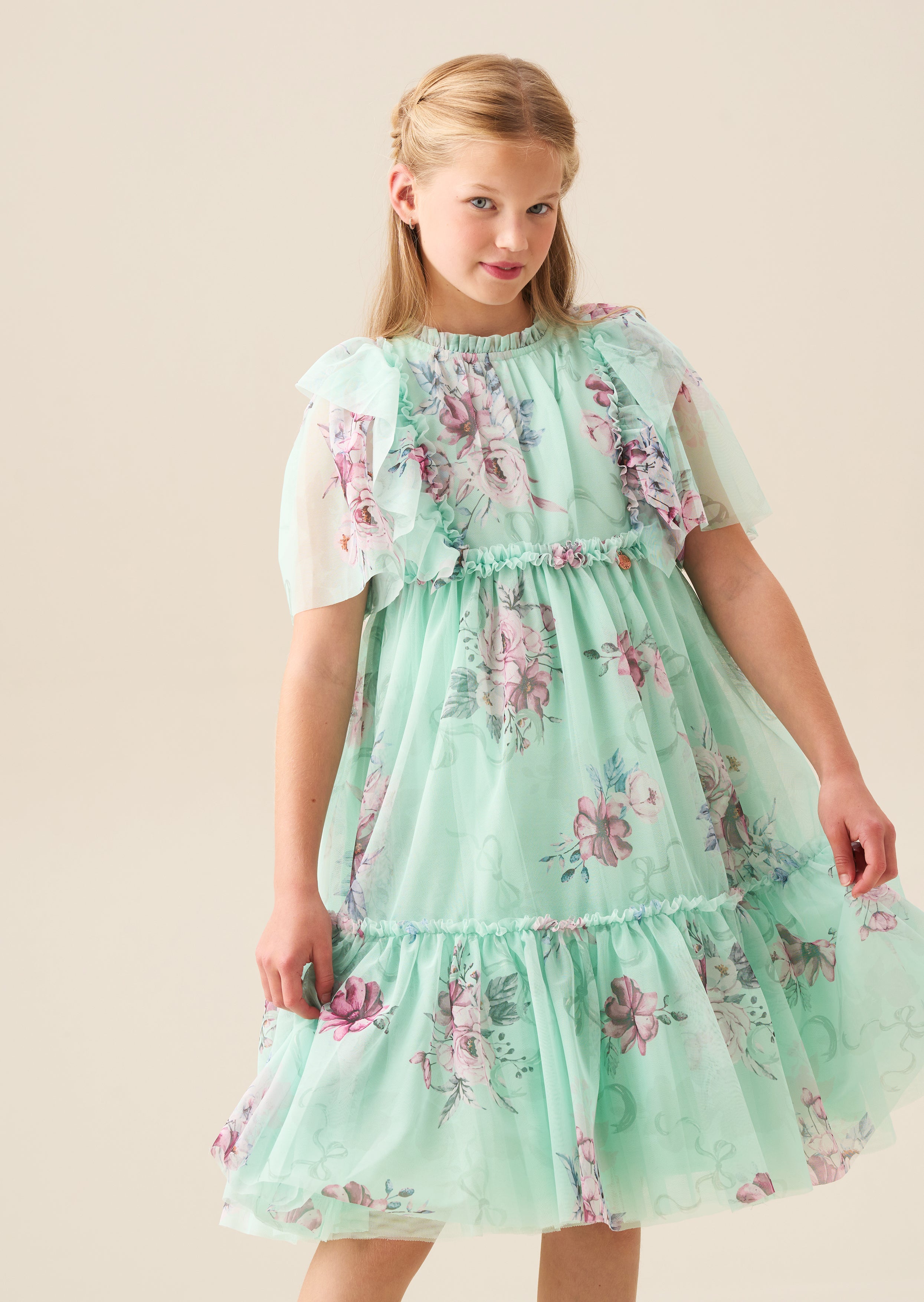 Rosa Mint Floral Mesh Dress