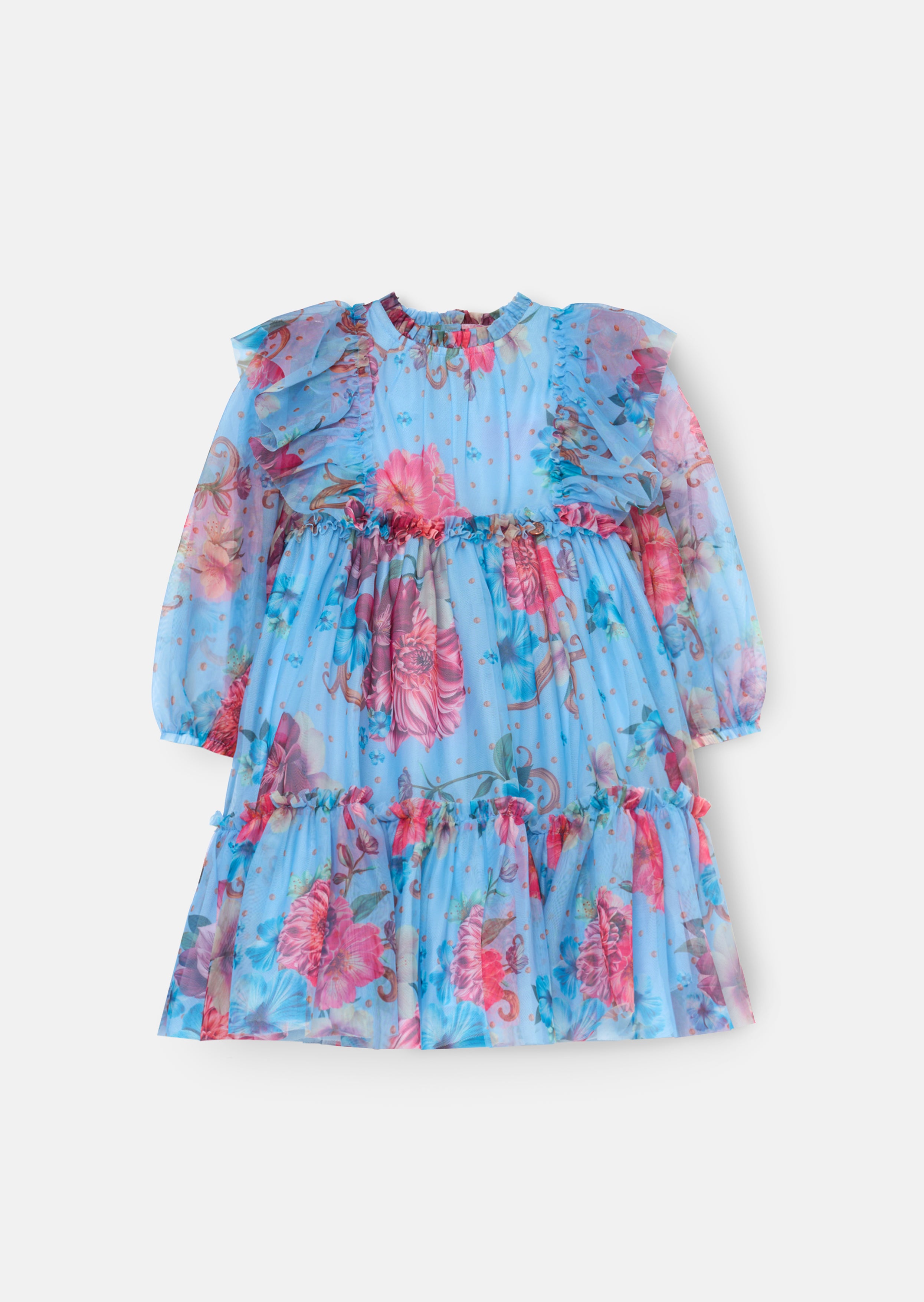 Alessia Blue Floral Print Mesh Dress