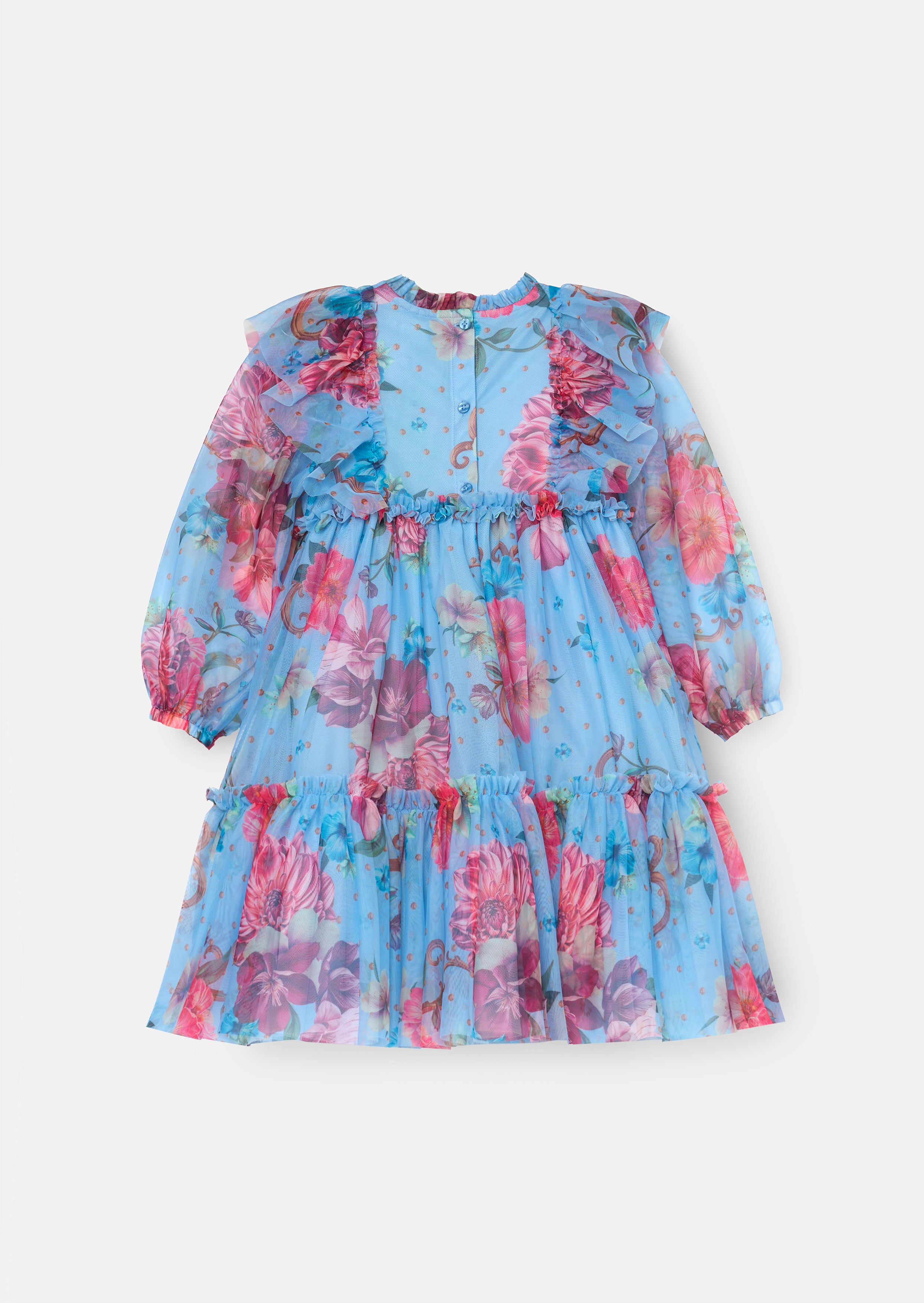 Alessia Blue Floral Print Mesh Dress