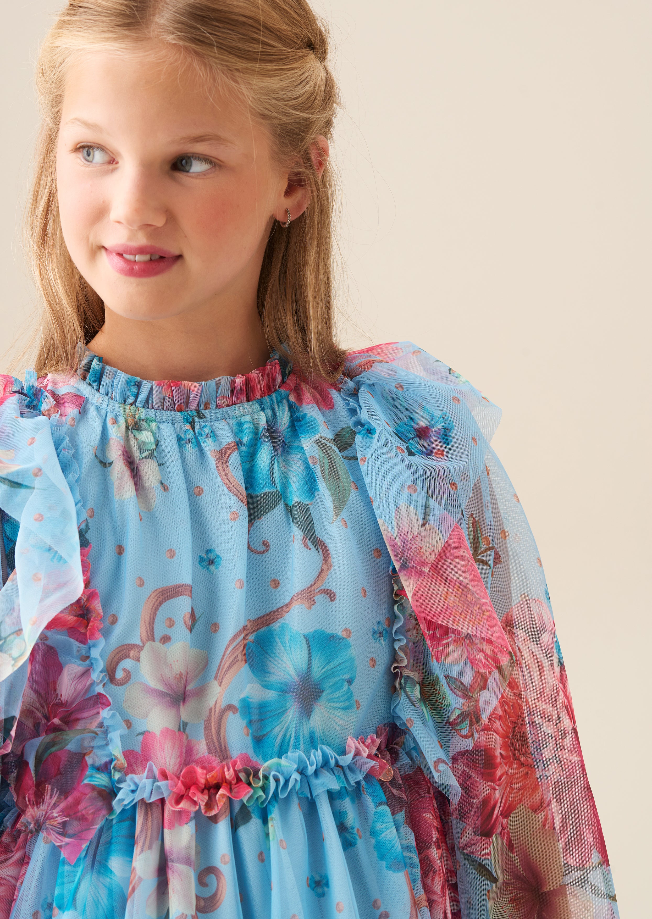 Alessia Blue Floral Print Mesh Dress