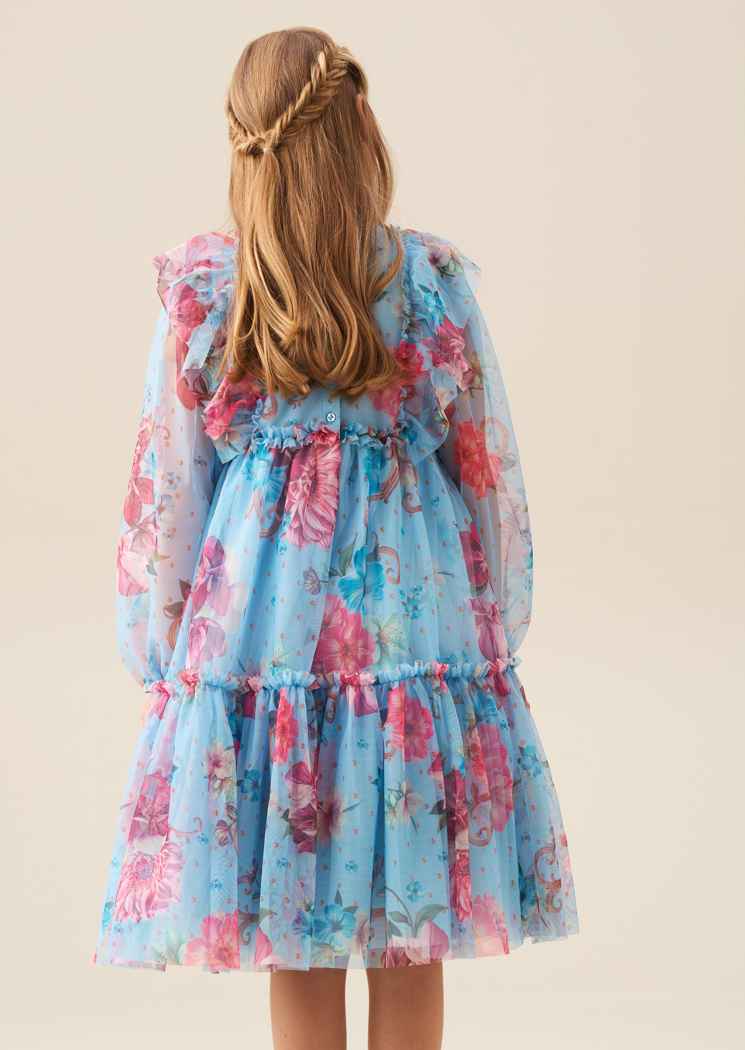 Alessia Blue Floral Print Mesh Dress