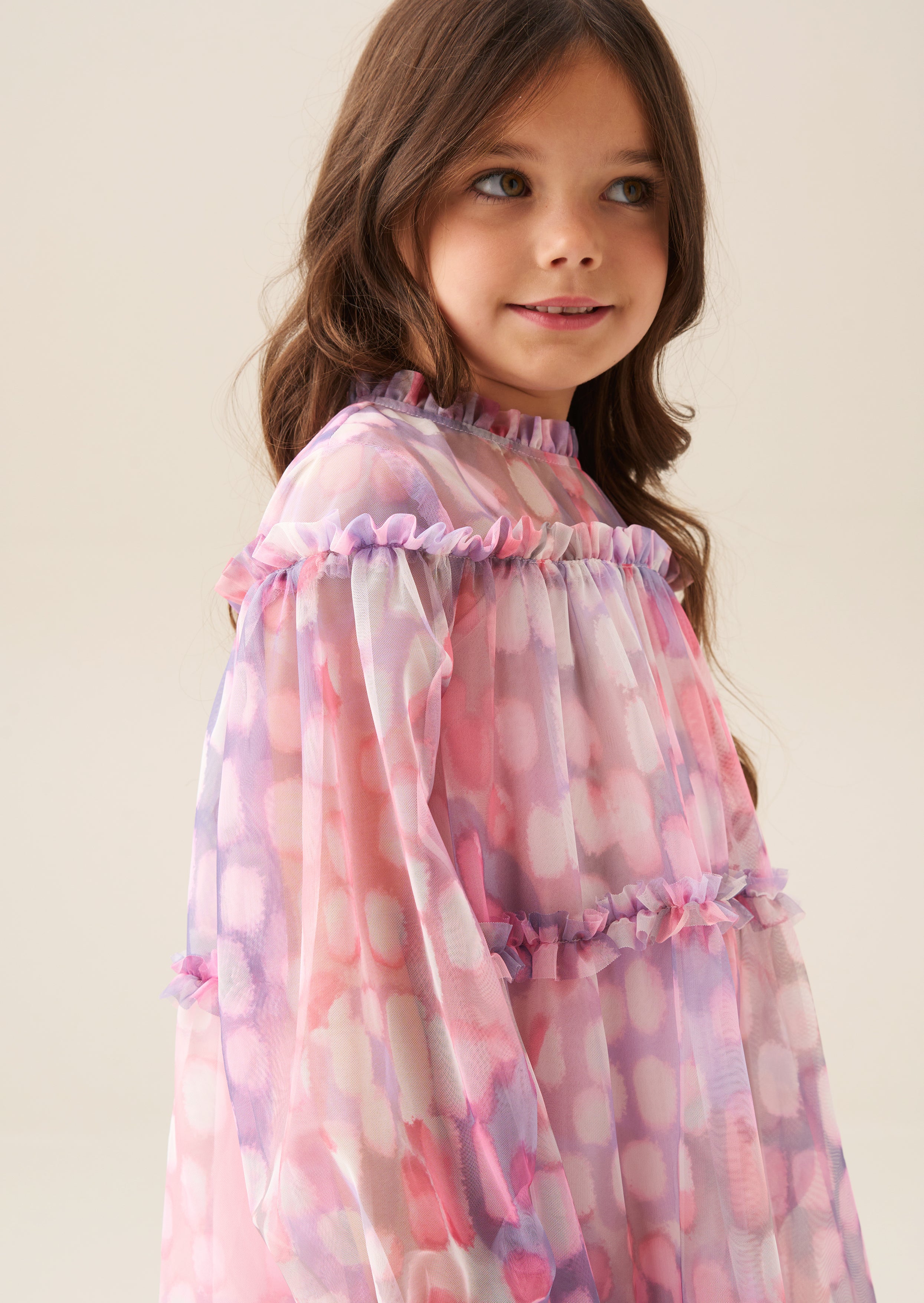 Cara Pink Printed Swing Mesh Dress