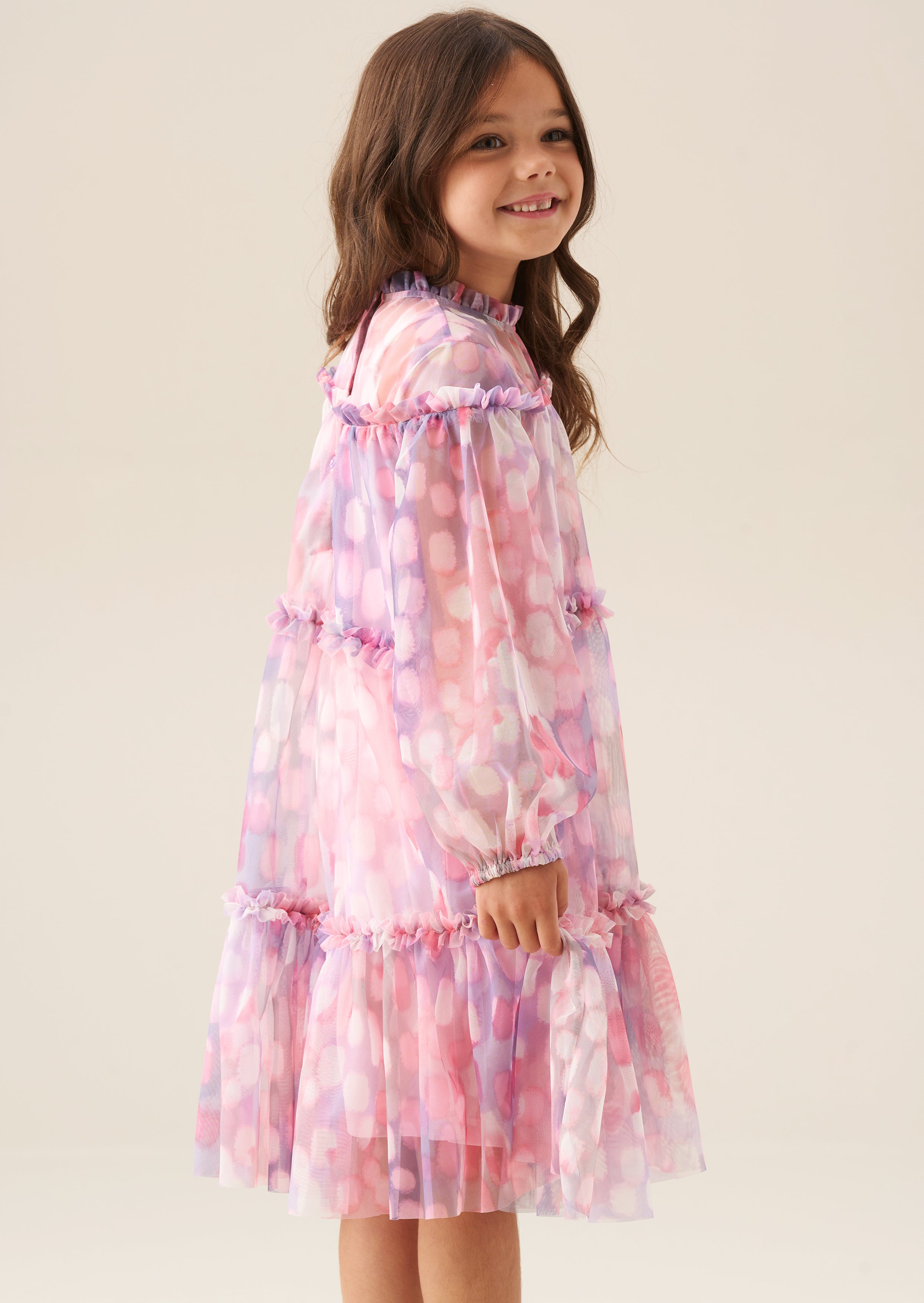 Cara Pink Printed Swing Mesh Dress