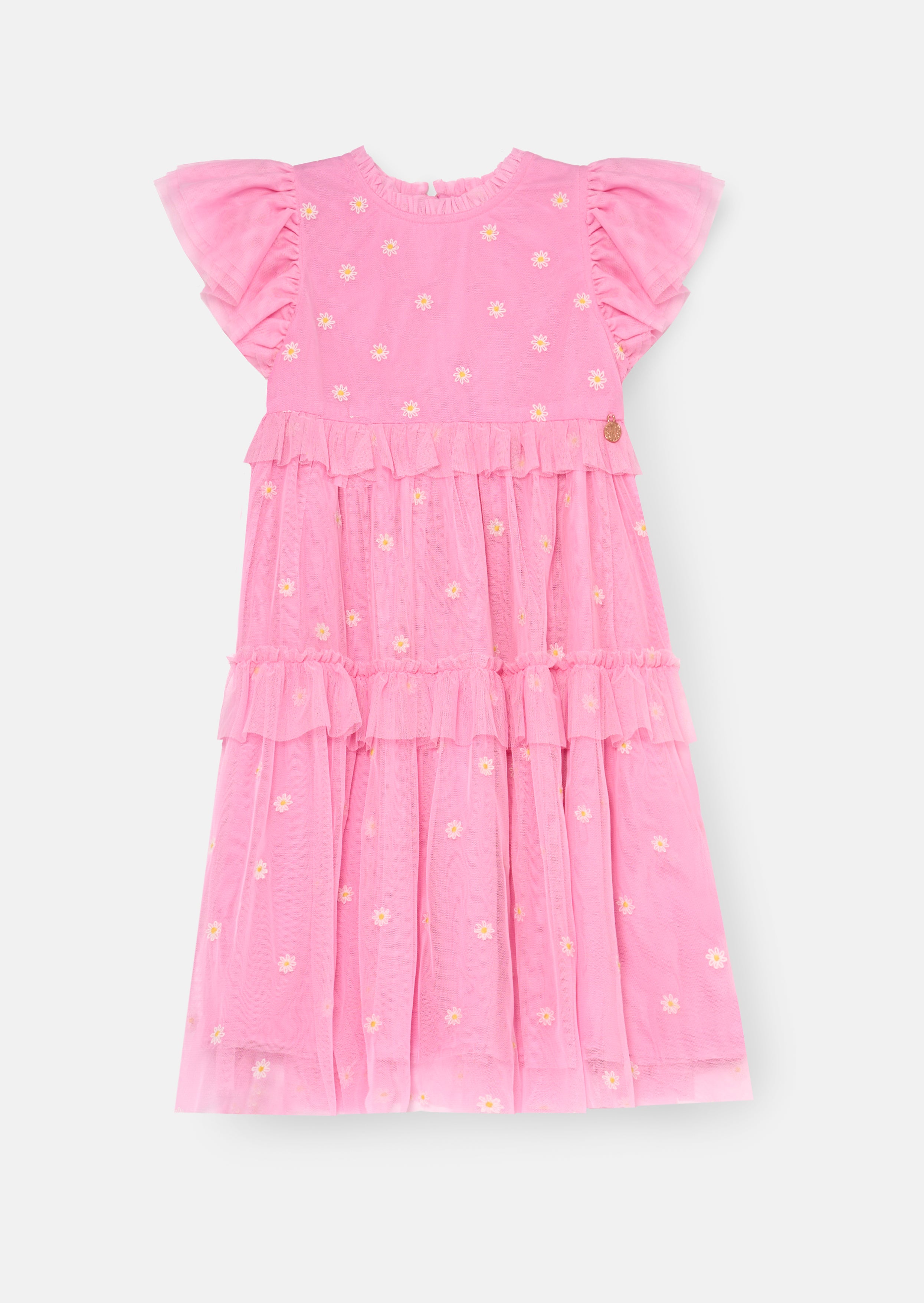 Luisa Pink Embroidered Mesh Dress