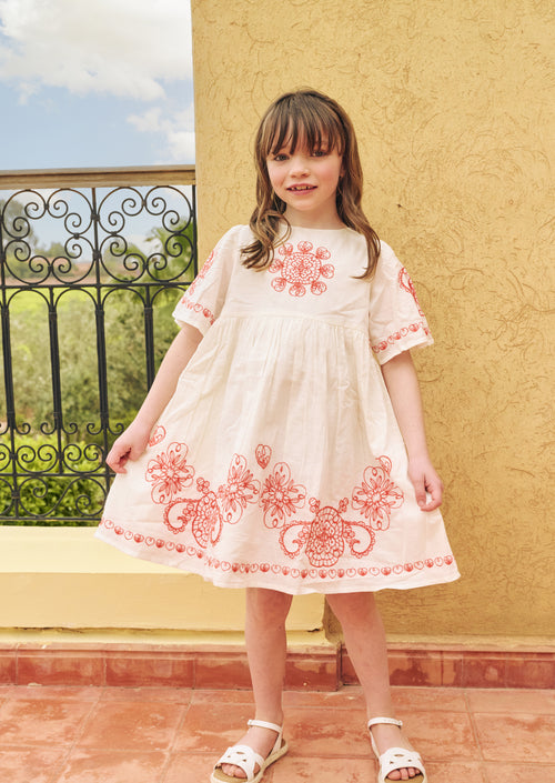 Robe évasée brodée Reyna ivoire