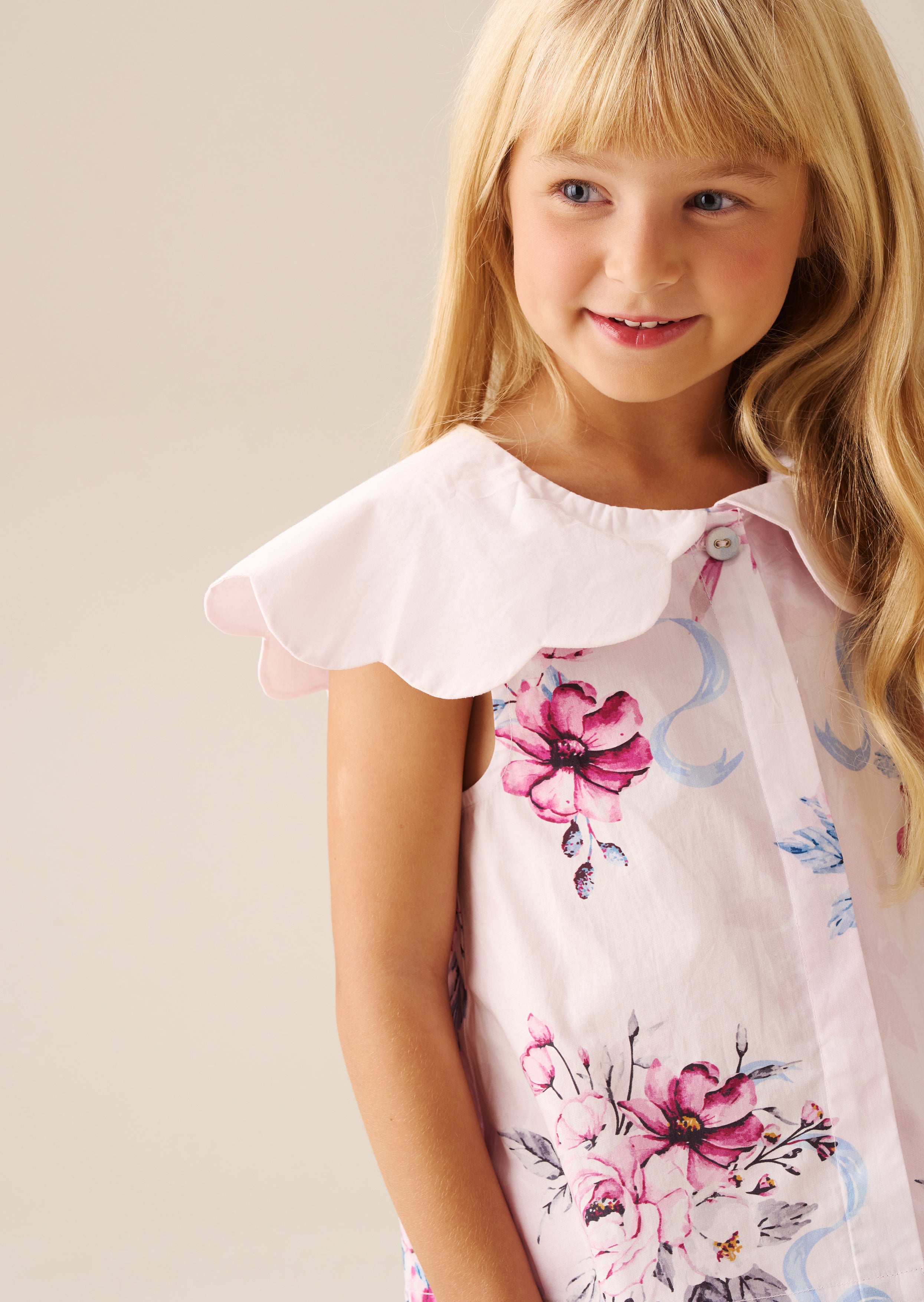 Girls Pink Floral Scallop Collar Blouse | Angel & Rocket