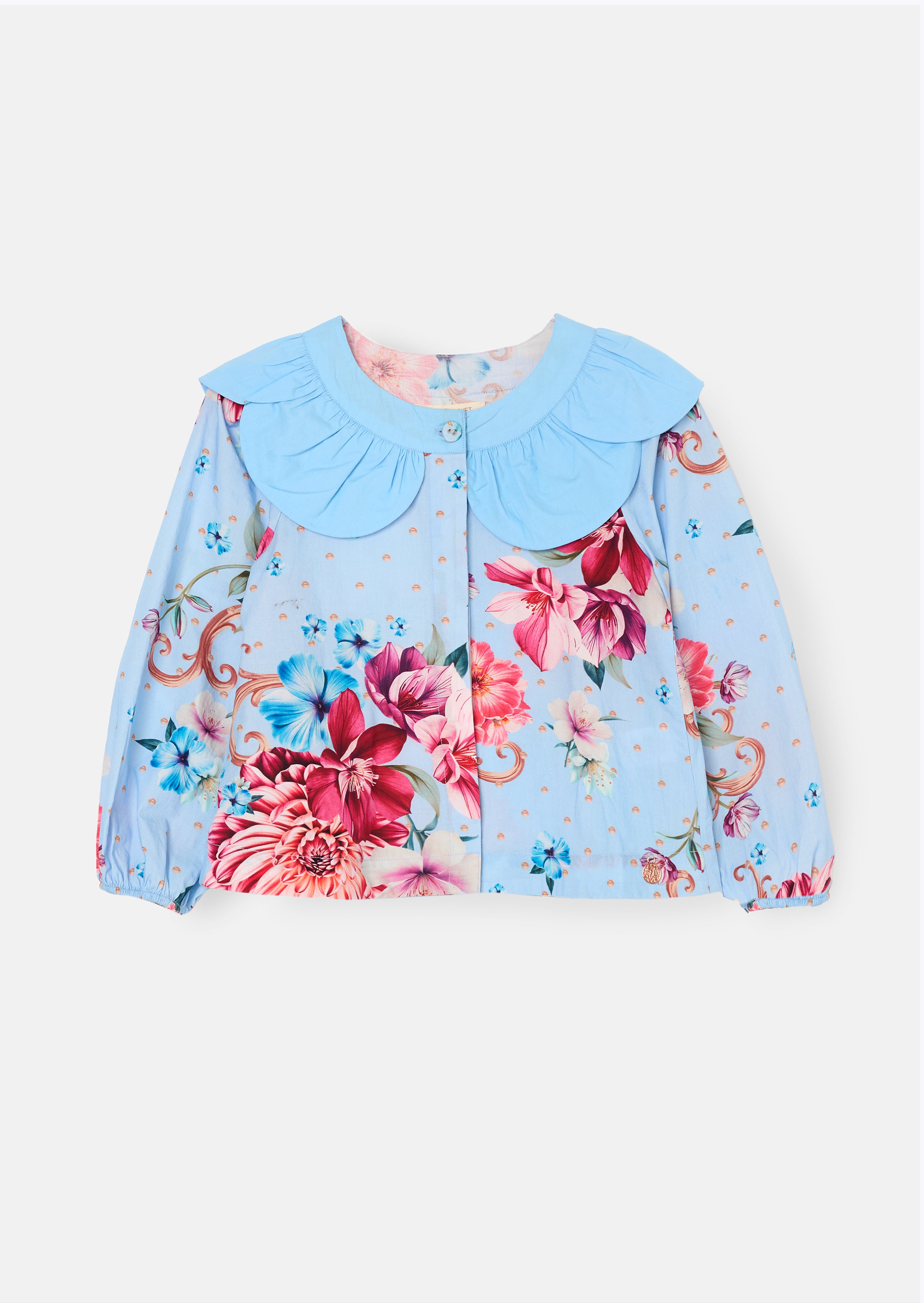 Darcy Blue Print Petal Collar Top