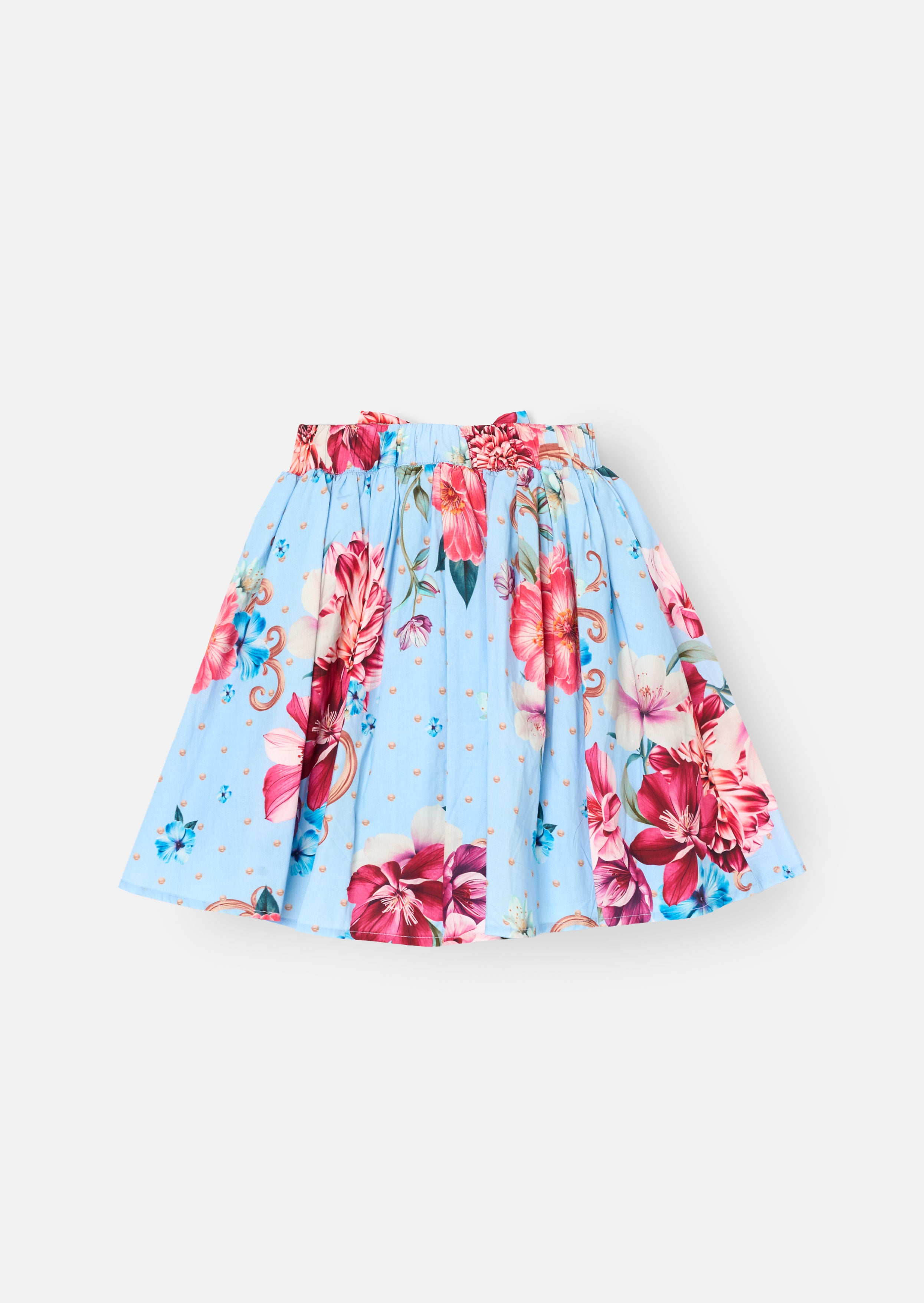 Girls Blue Floral Bow Waist Skirt | Angel & Rocket