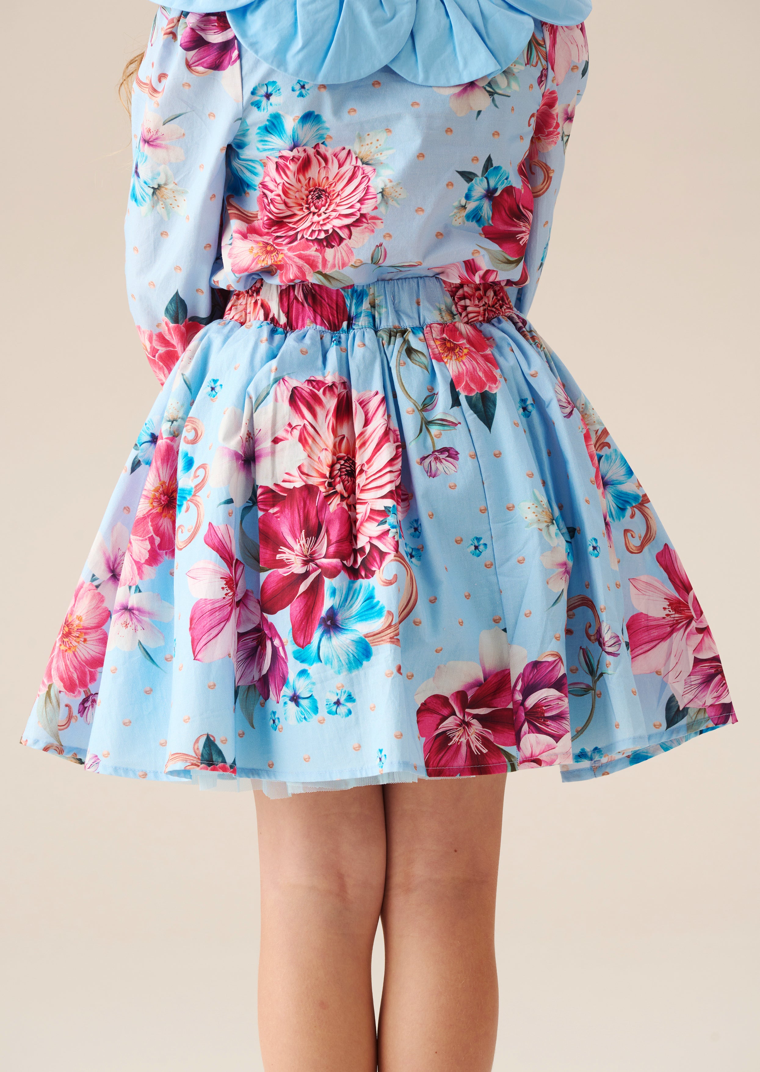 Darcy Blue Print Bow Waist Skirt