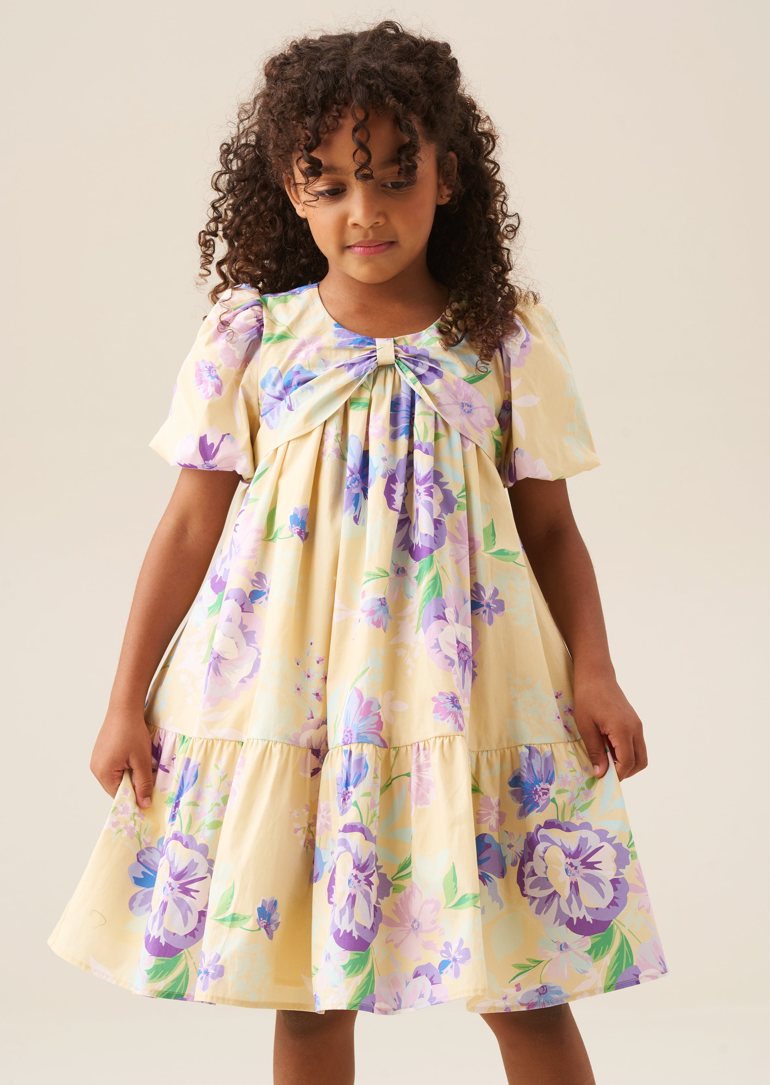 Vestido Lucia con estampado floral y mangas abullonadas