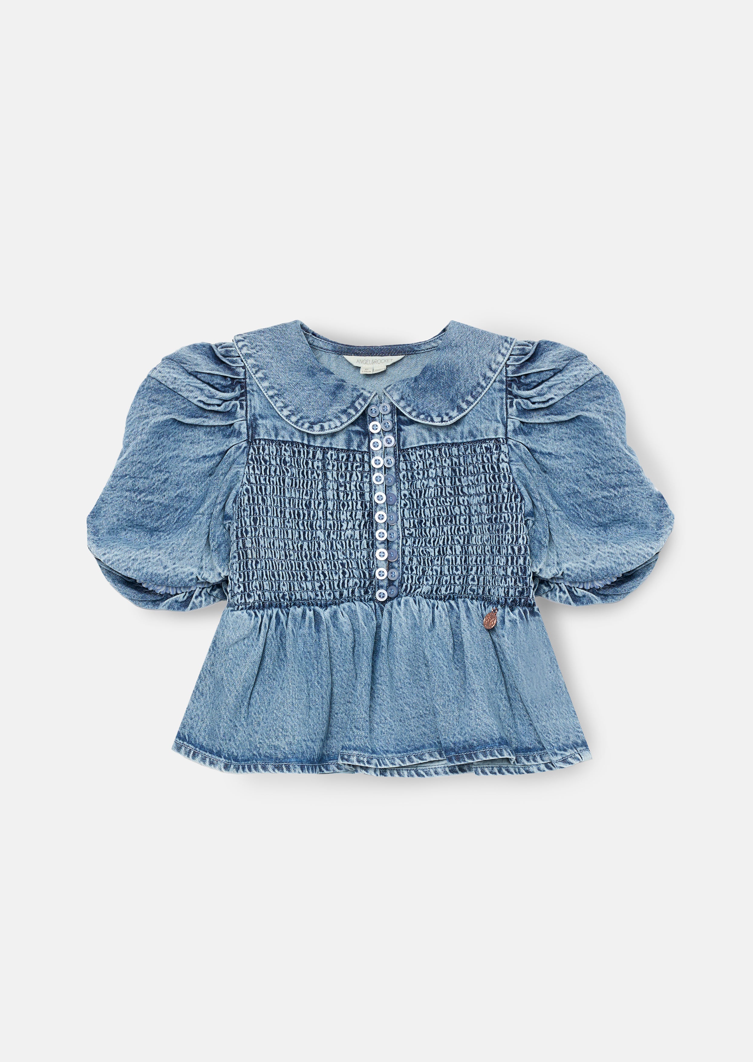 Orla Peter Pan Collar Shirred Denim Blouse