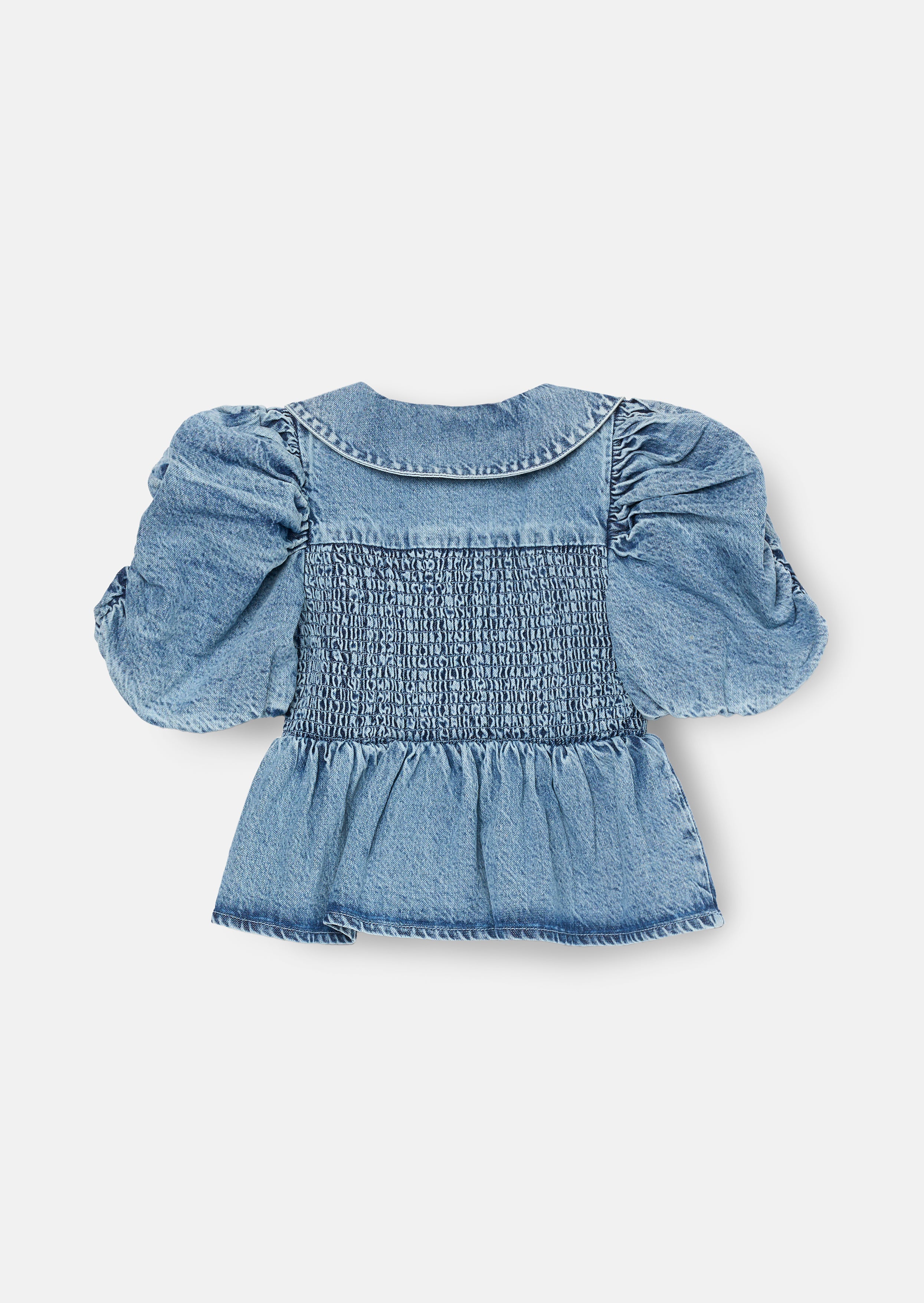 Orla Peter Pan Collar Shirred Denim Blouse