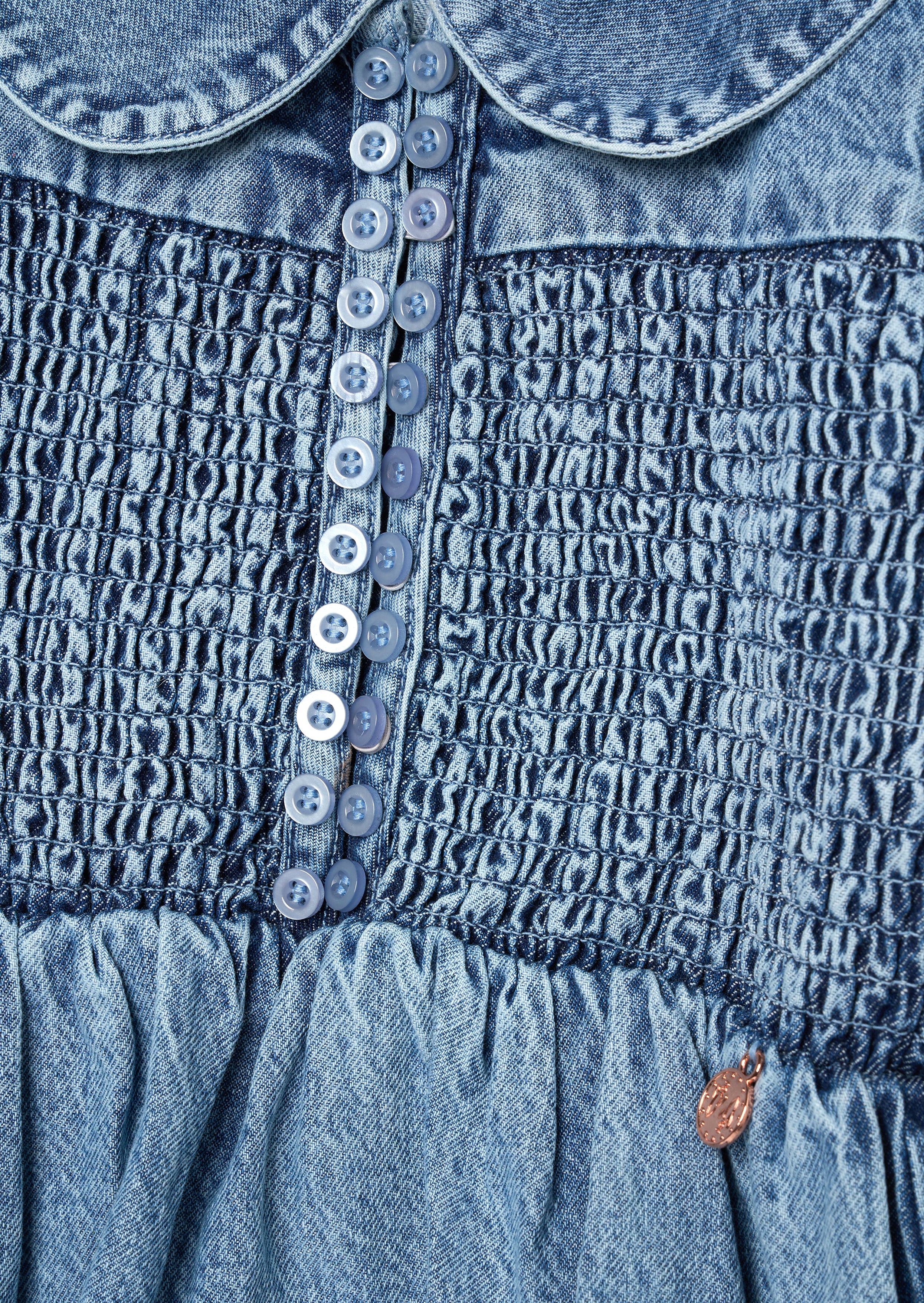 Orla Peter Pan Collar Shirred Denim Blouse