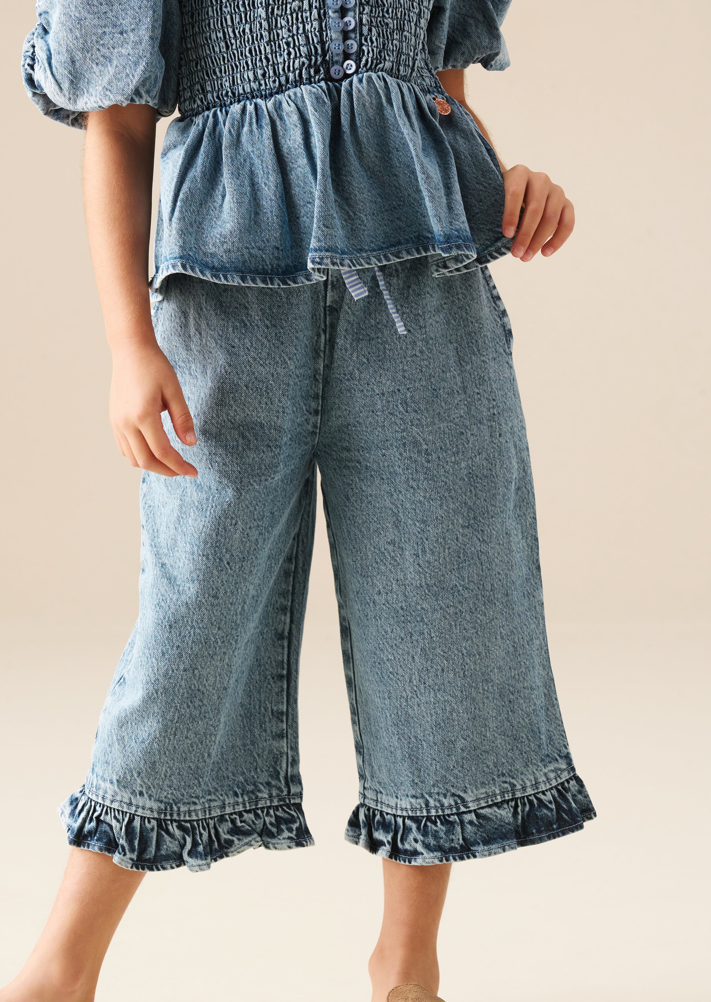 Girls Wide Leg Summer Denim Trousers | Angel & Rocket