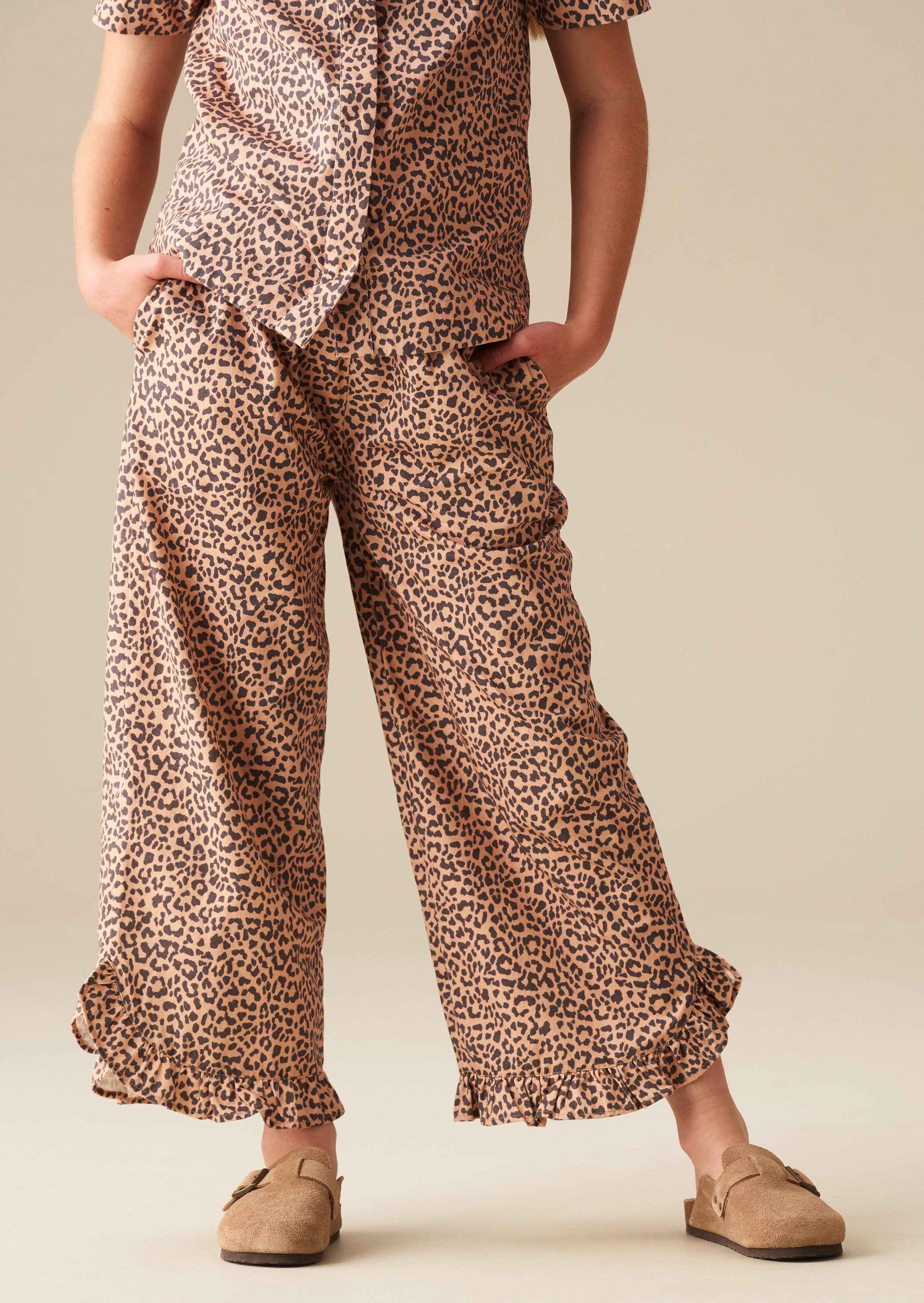 Erika Leopard Frill Hem Trousers