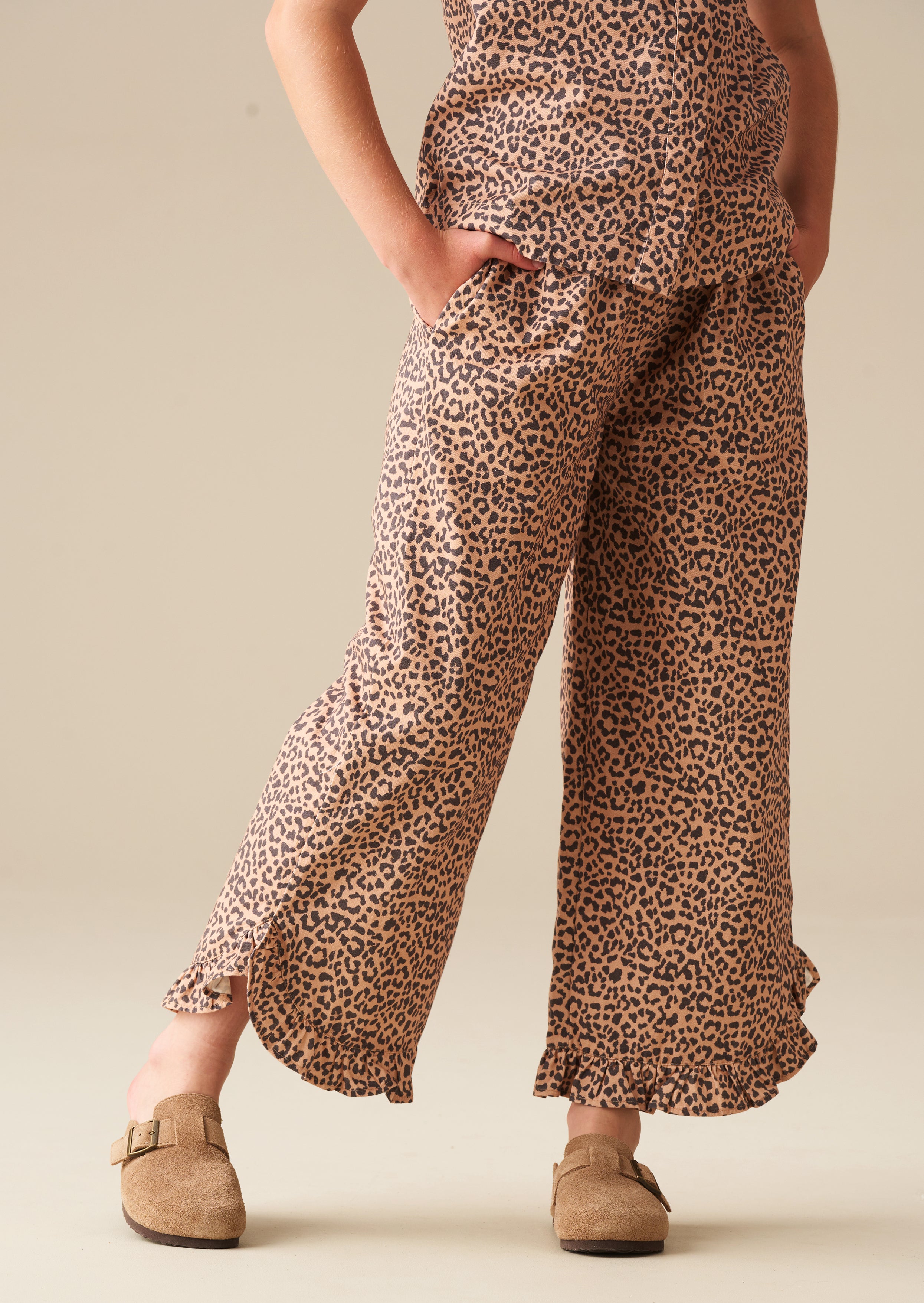 Pantaloni Erika con Orlo a Volant Leopardato