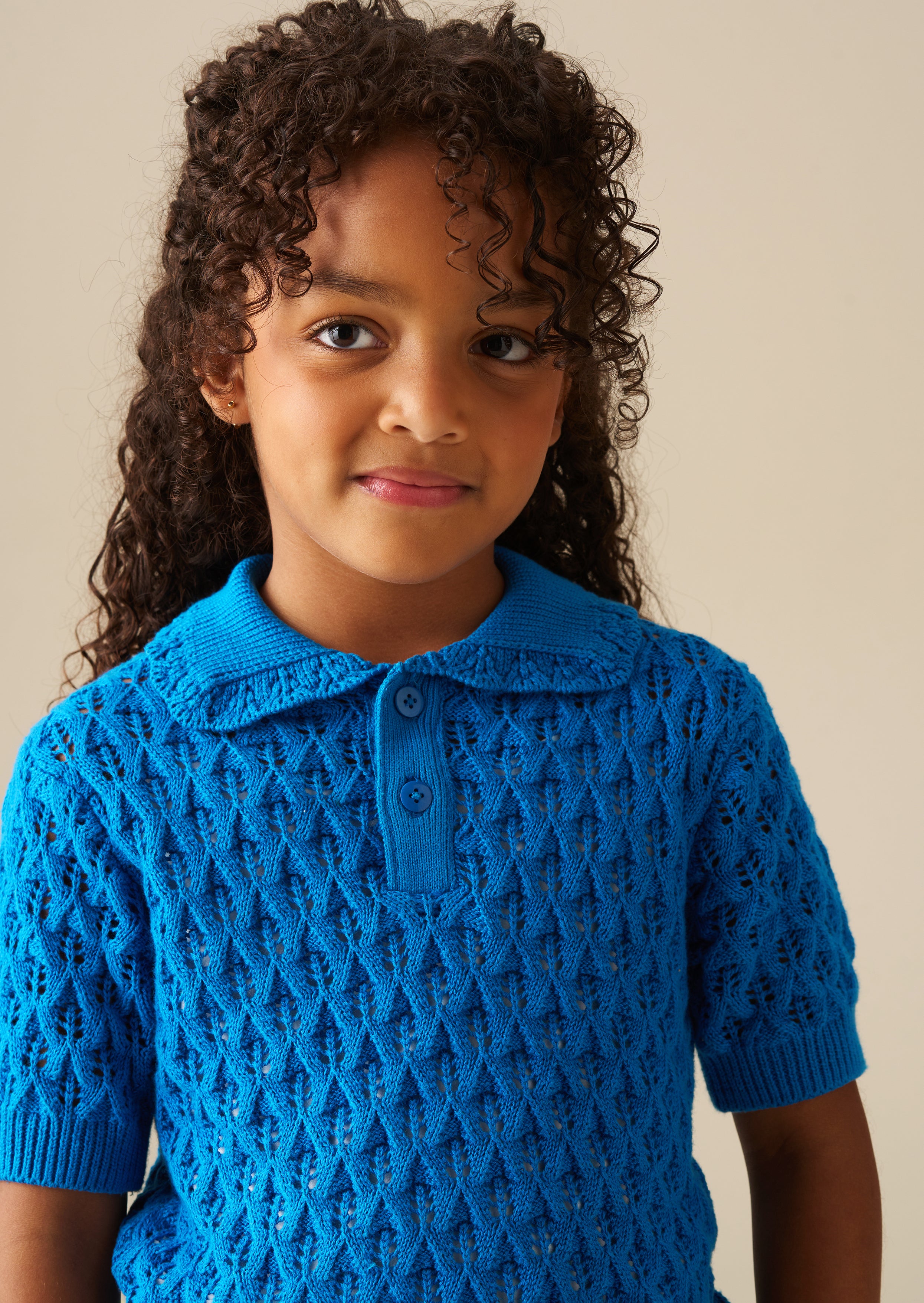 Girls Blue Frill Collar Crochet Knit Jumper | Angel & Rocket