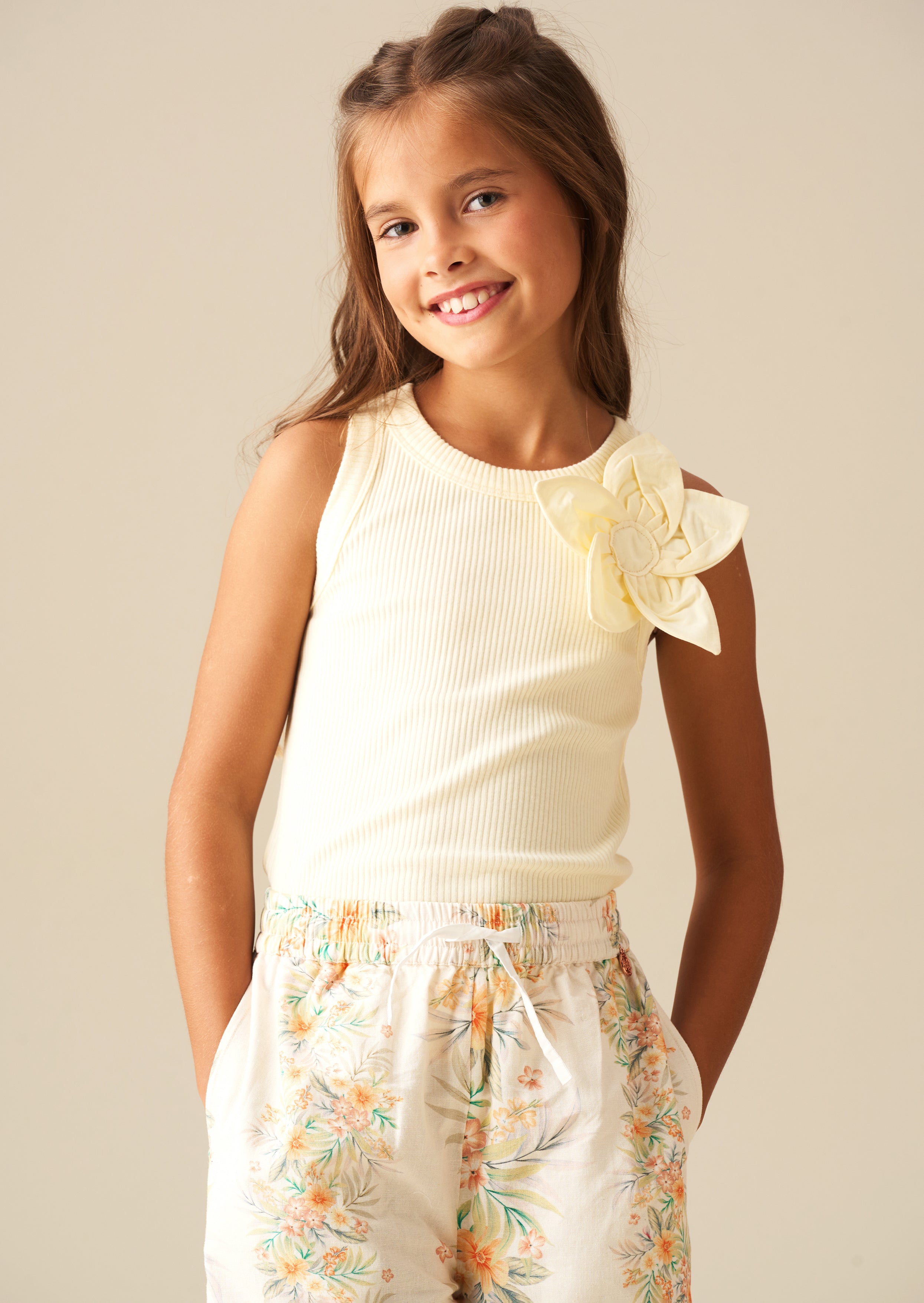 Jess Yellow Flower Corsage Vest Top