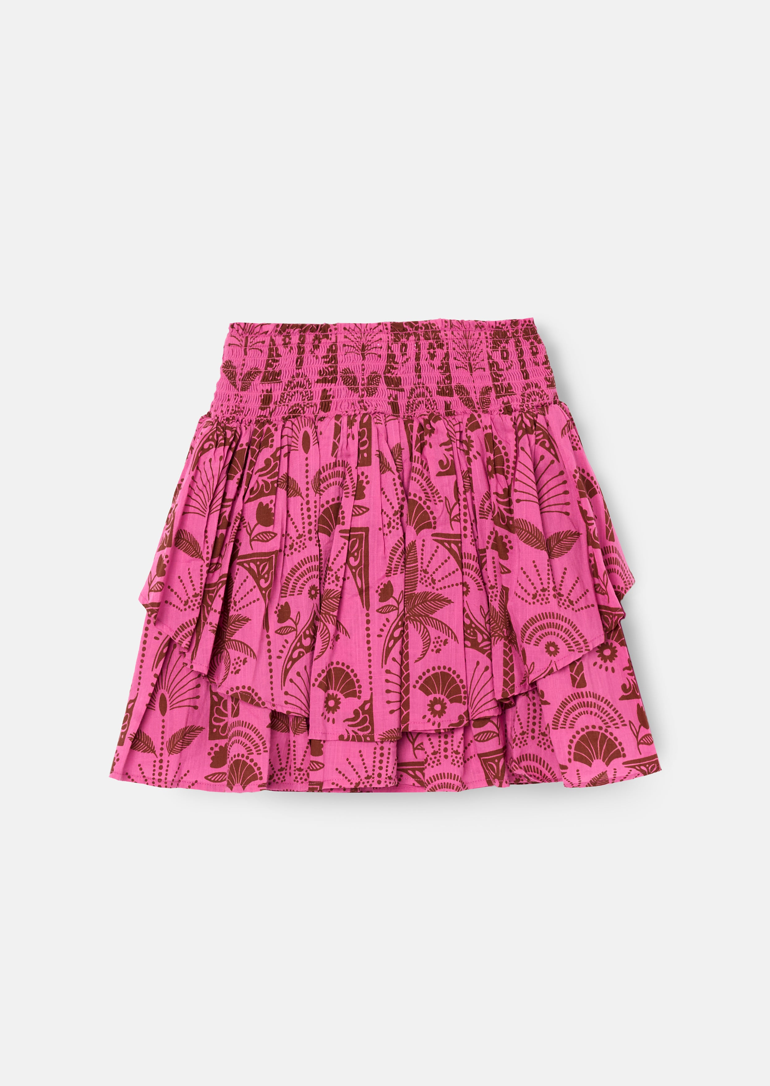 Gonna corta Izzy con stampa palmare e vita arricciata