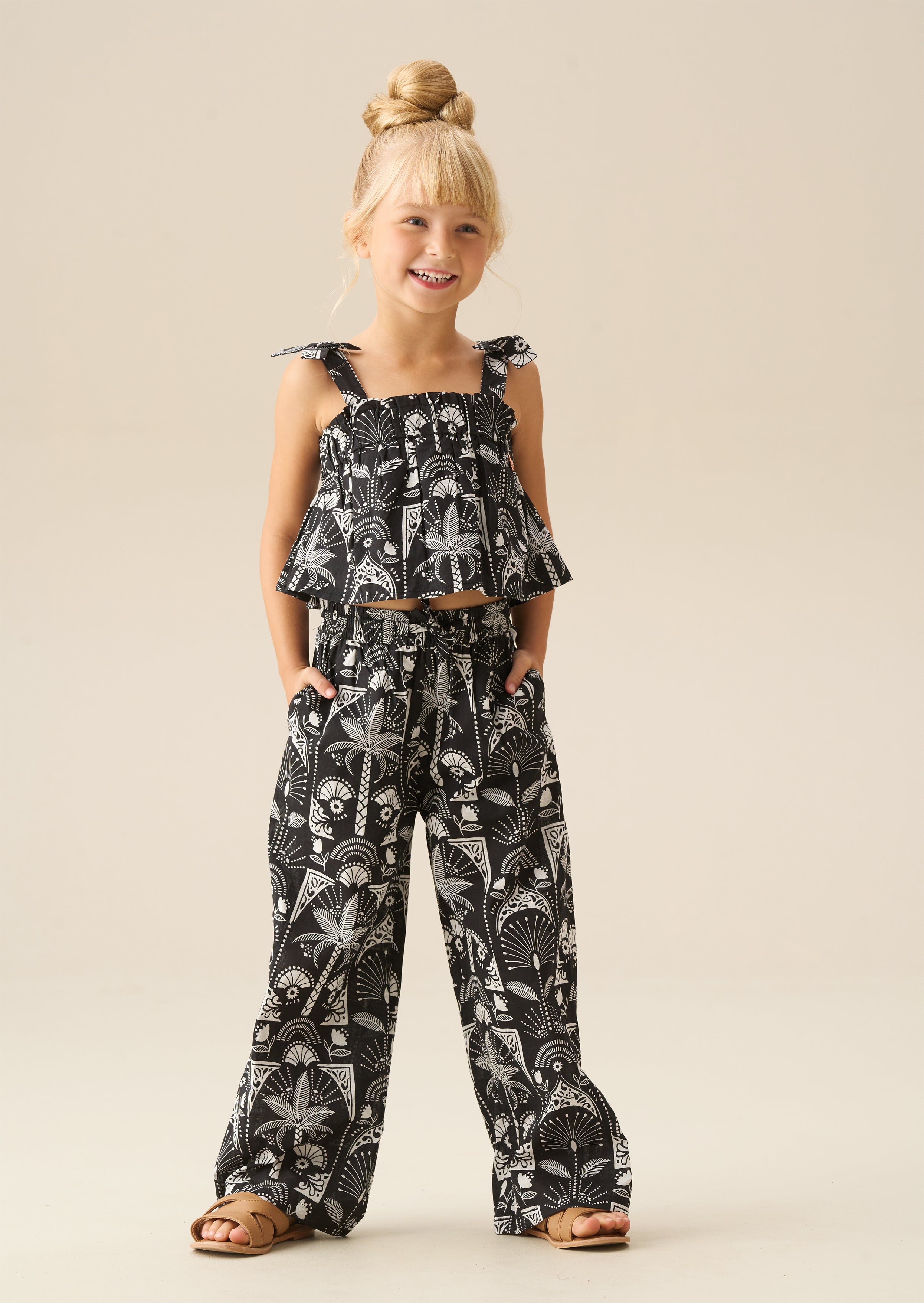 Amie Monochrome Palm Print Top And Trouser