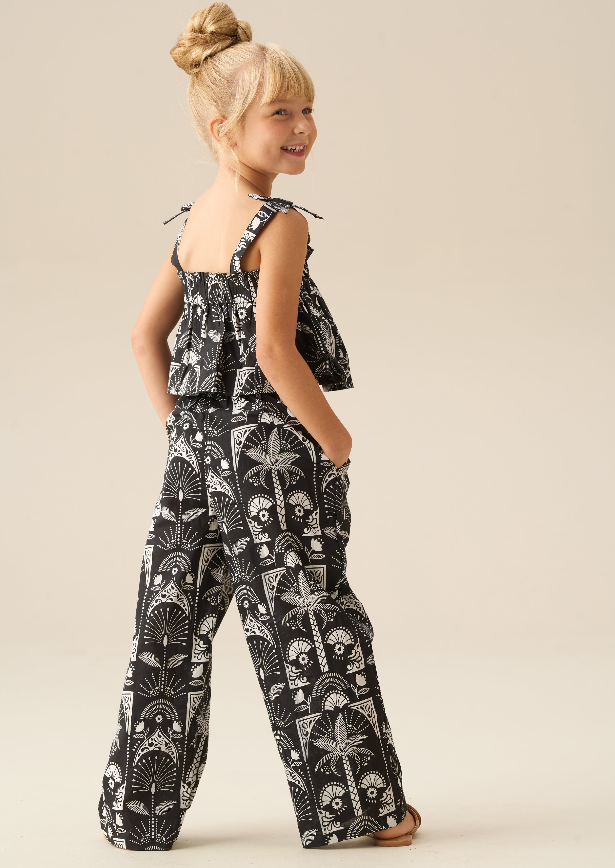 Amie Monochrome Palm Print Top And Trouser
