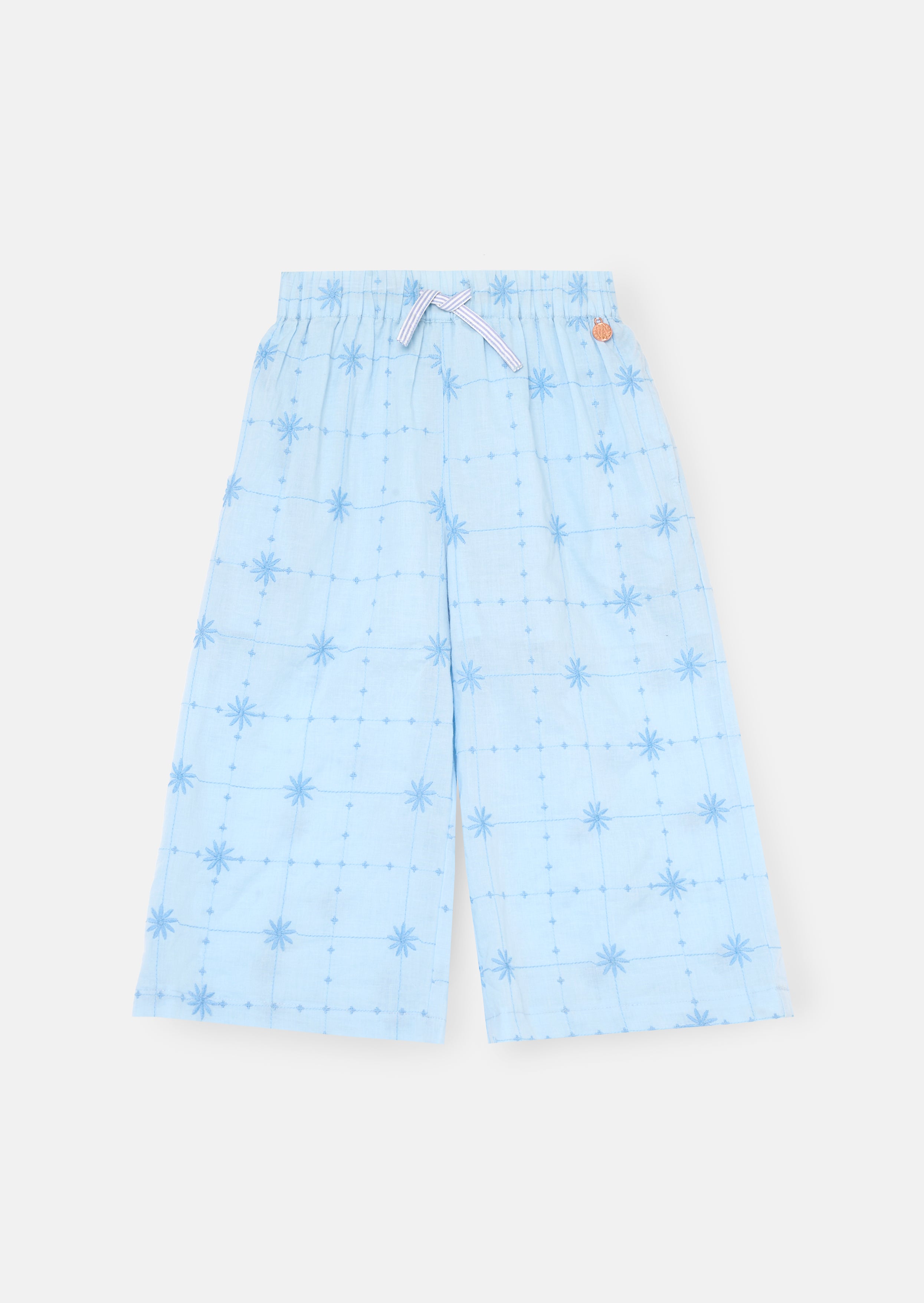 Nellie Bestickte Hose mit weitem Bein und Taillenschnürung