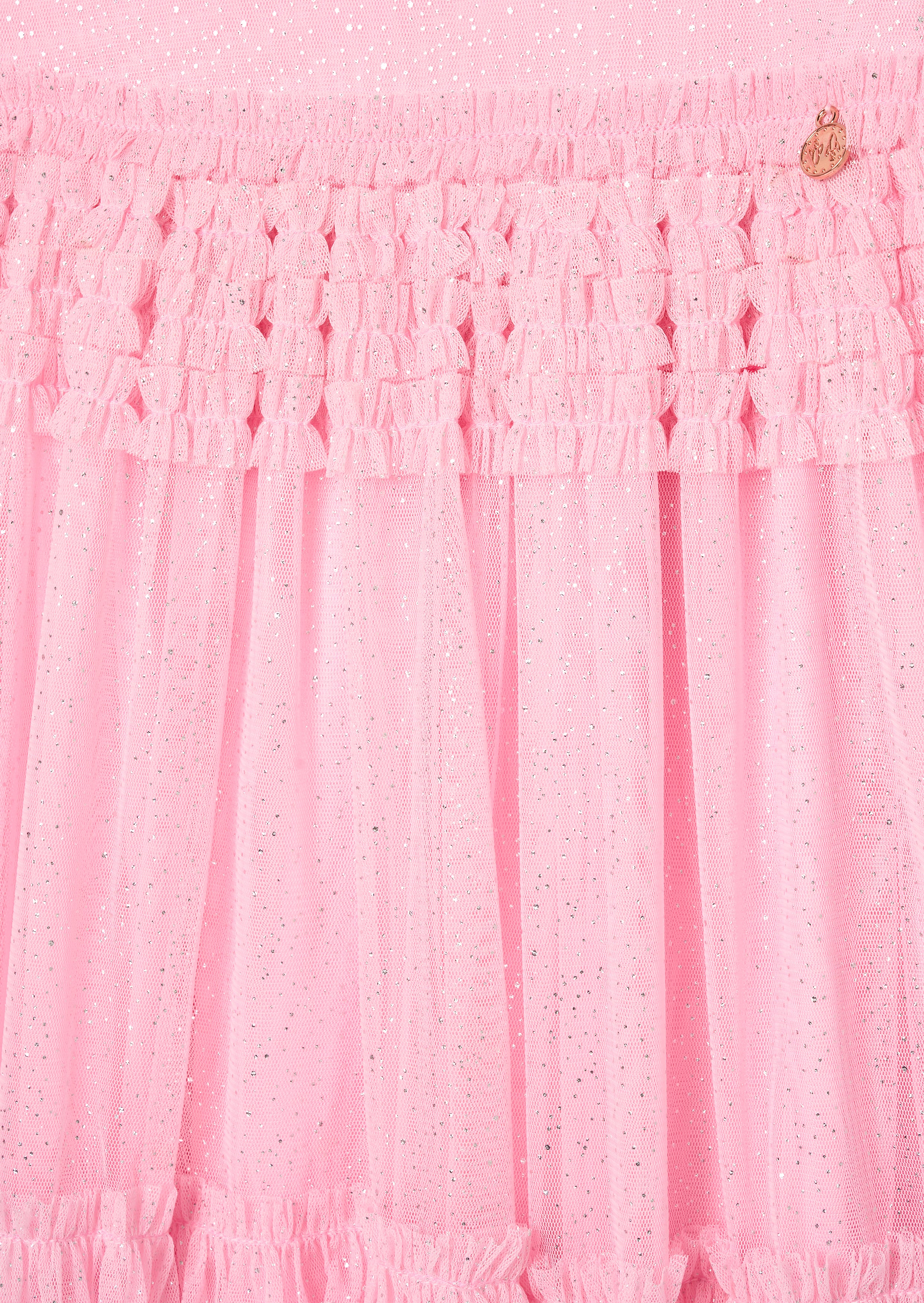 Vestido de malla Madison con mangas abullonadas, volante en la cintura