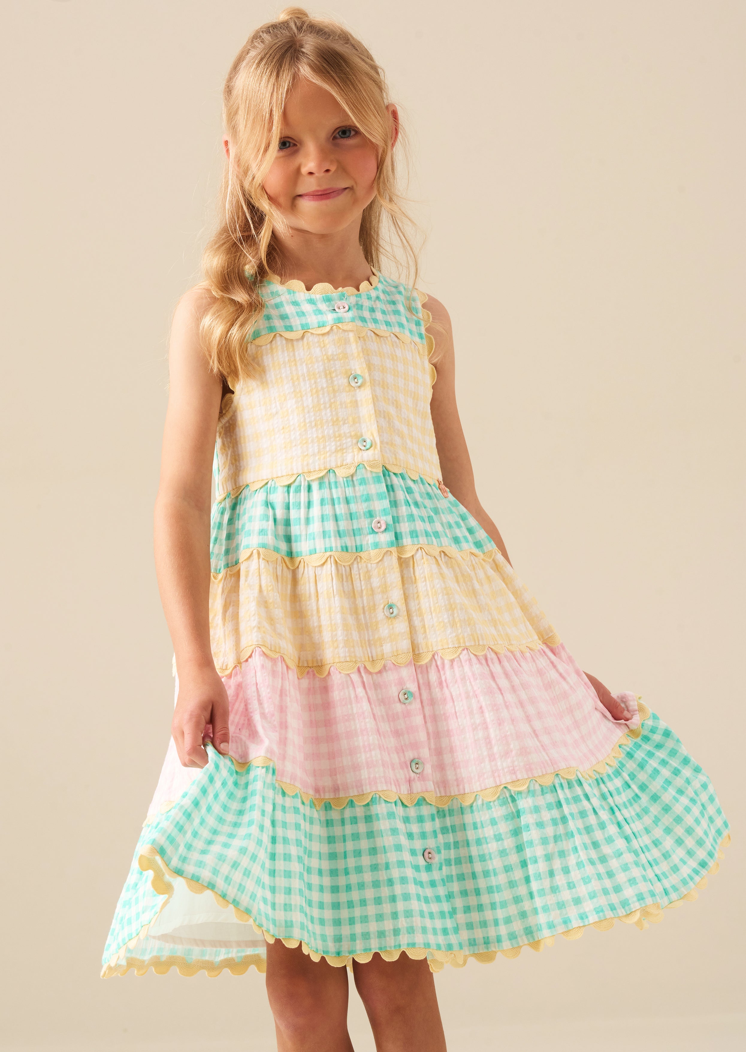Ginny Pastel Gingham Bow Waist Dress