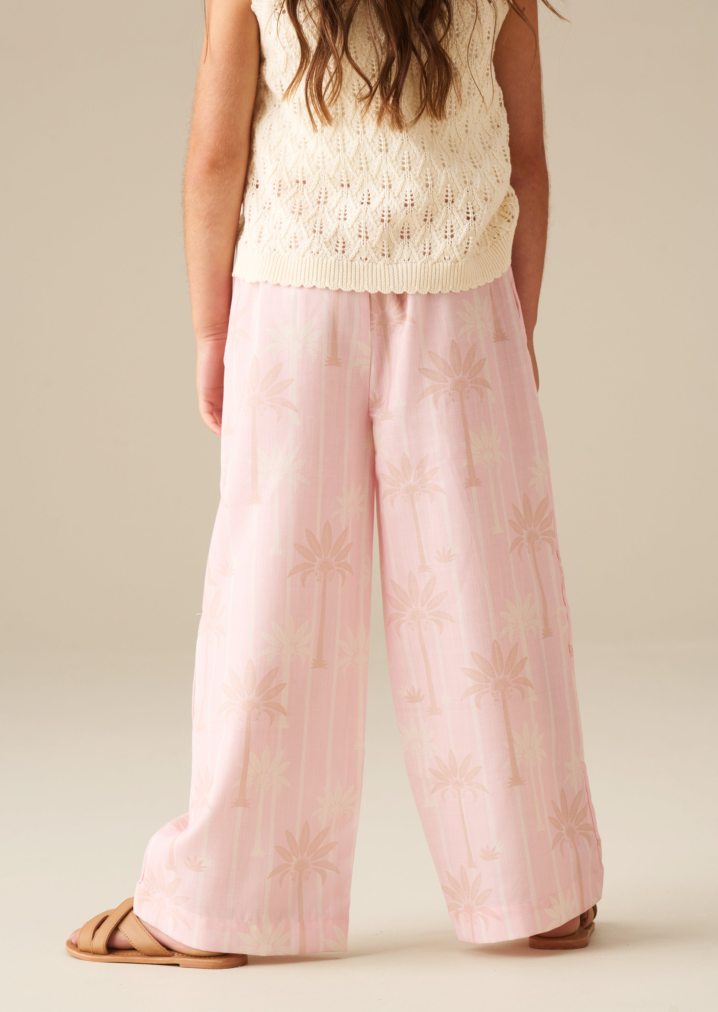 Pantalon taille nouée imprimé palmiers Sarah Pink